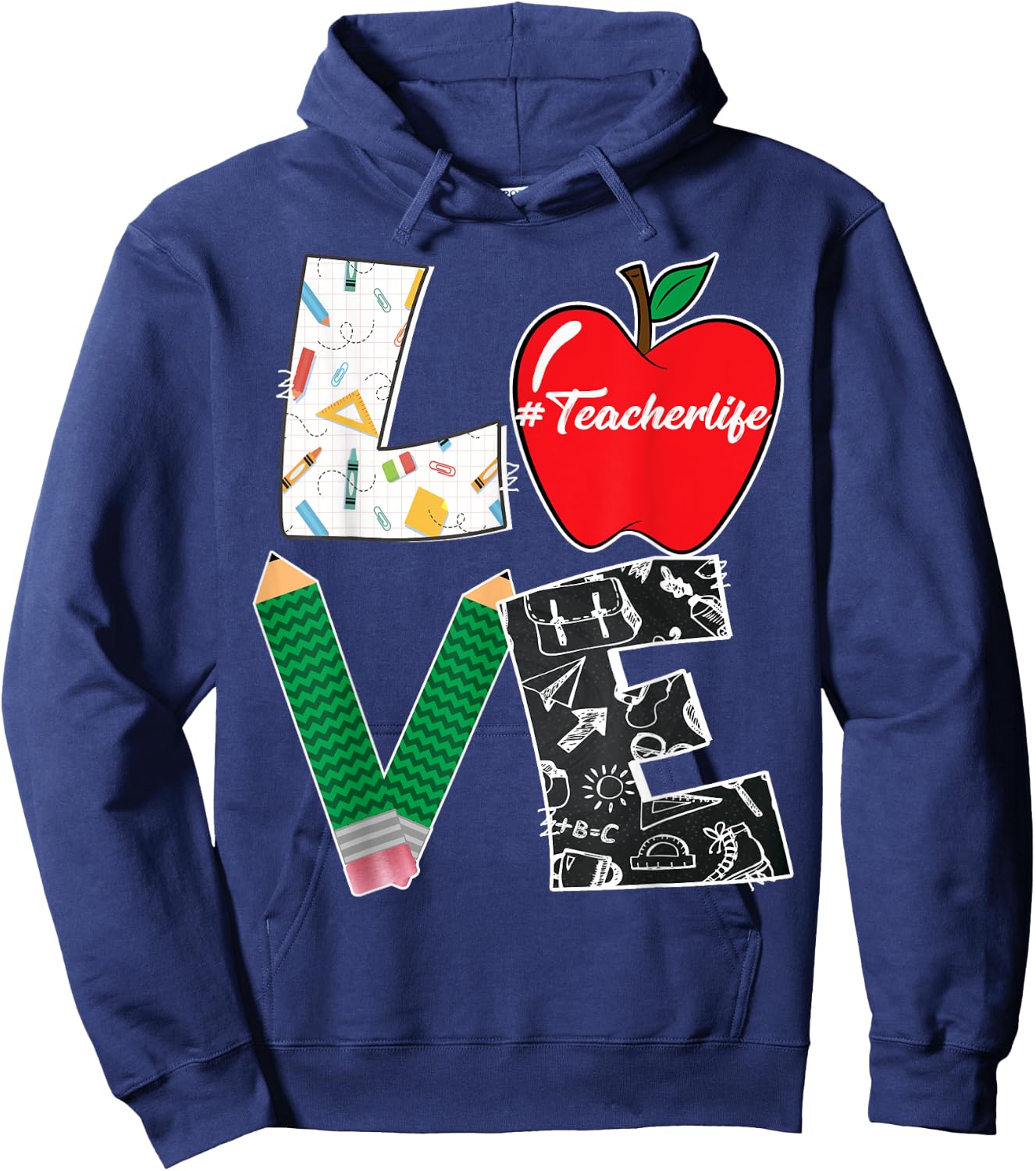 Cute Love Teaching Back to School I love Teacher Life Women Girls Kids Hoodie - Hoodie | Navy