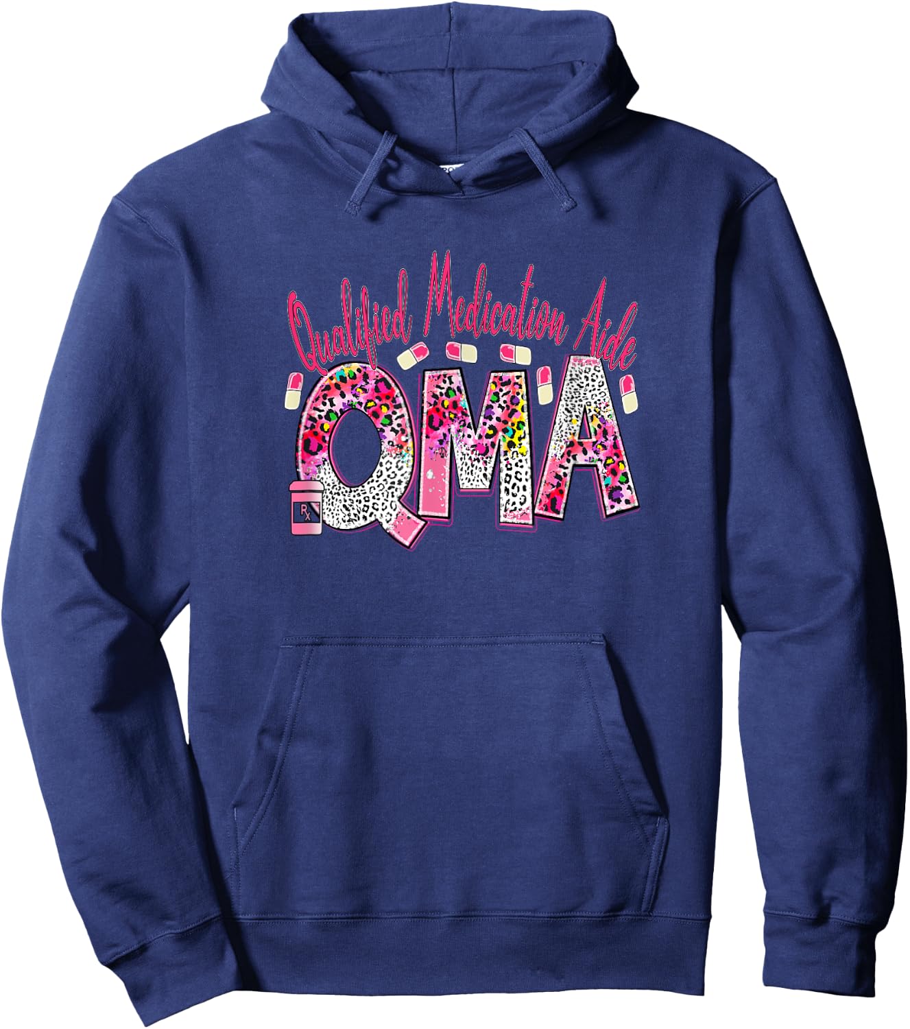 QMA Pink Leopard Funny Qualified Medication Aide Nurse Life Hoodie - Hoodie | Navy