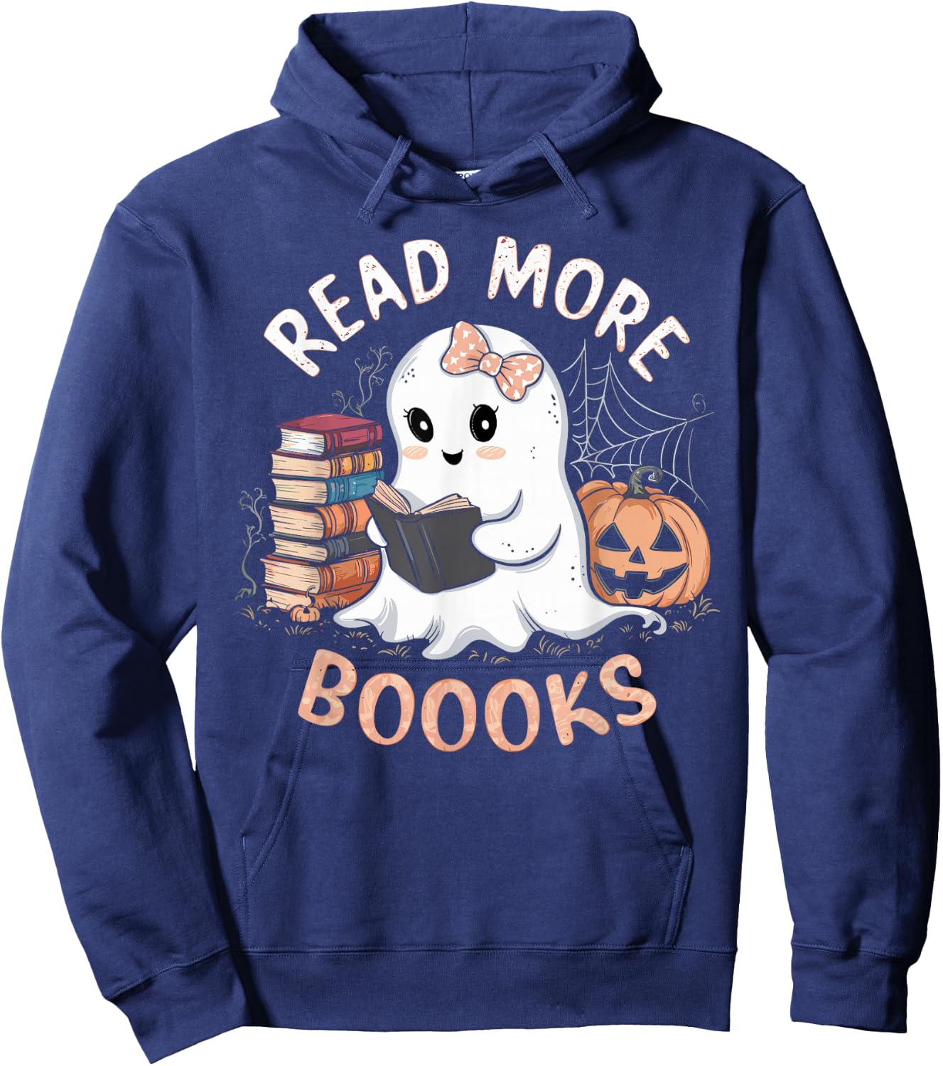Cute Books Ghost Read More Booooks Funny Teacher Halloween Hoodie - Hoodie | Navy