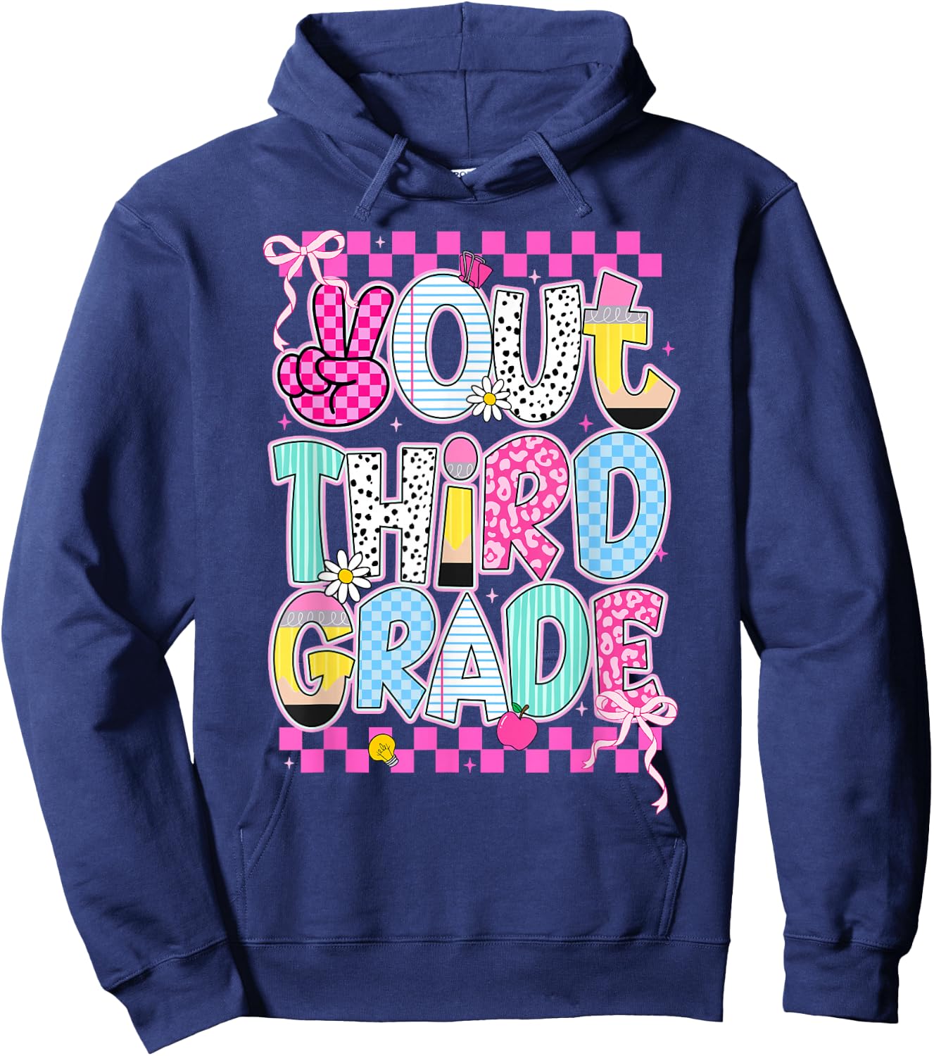 Peace Out 3rd Grade Graduation Last Day School Girls Kids Hoodie - Hoodie | Navy