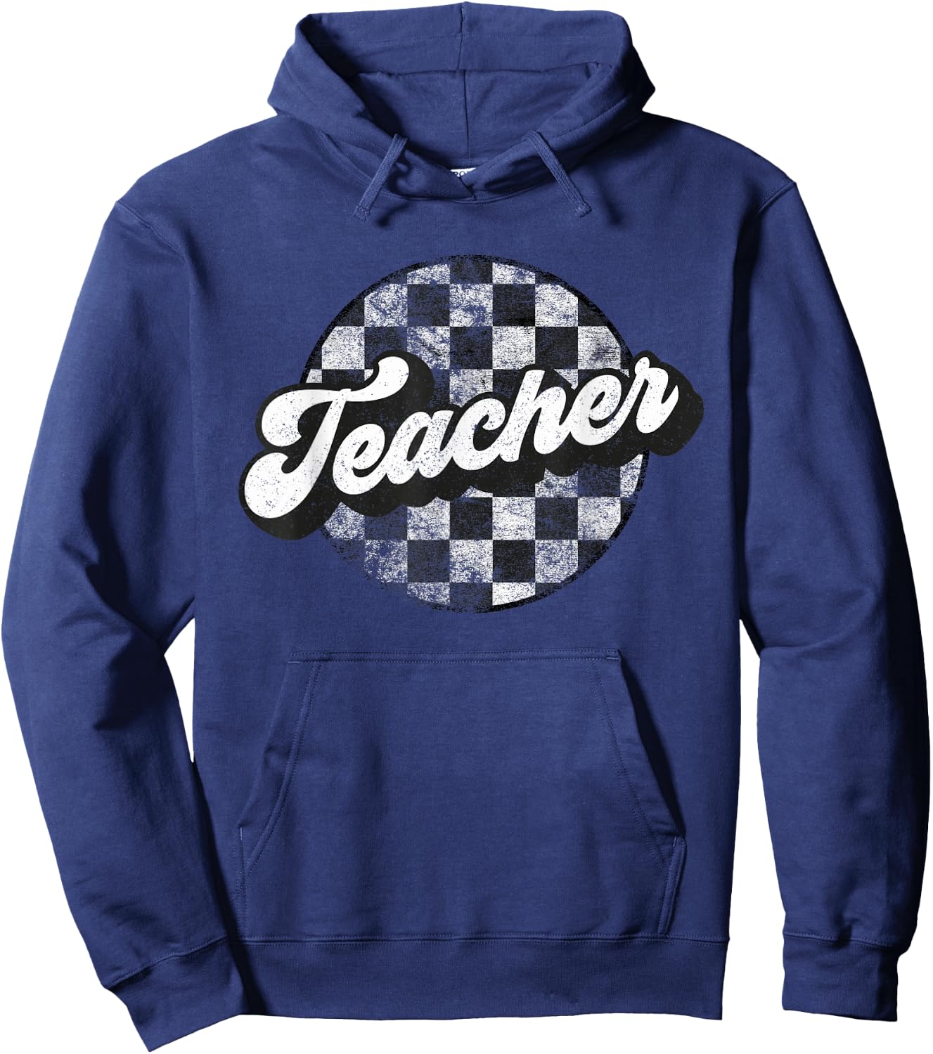 Teacher Appreciation Checkered Funny Retro Matching Vintage Hoodie - Hoodie | Navy