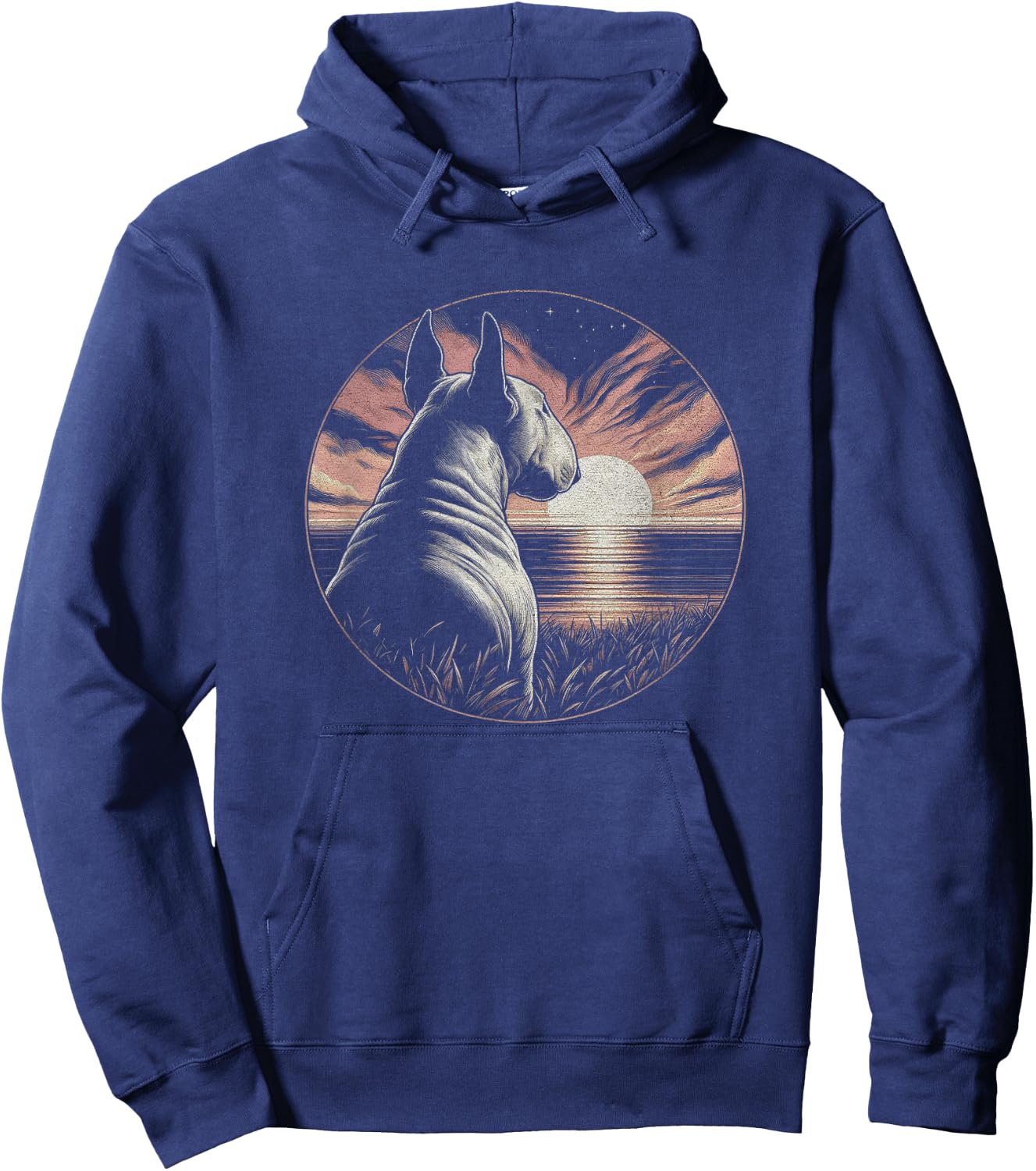 Vintage Bull Terrier Dog Retro Sunset Scene Art Design Hoodie - Hoodie | Navy