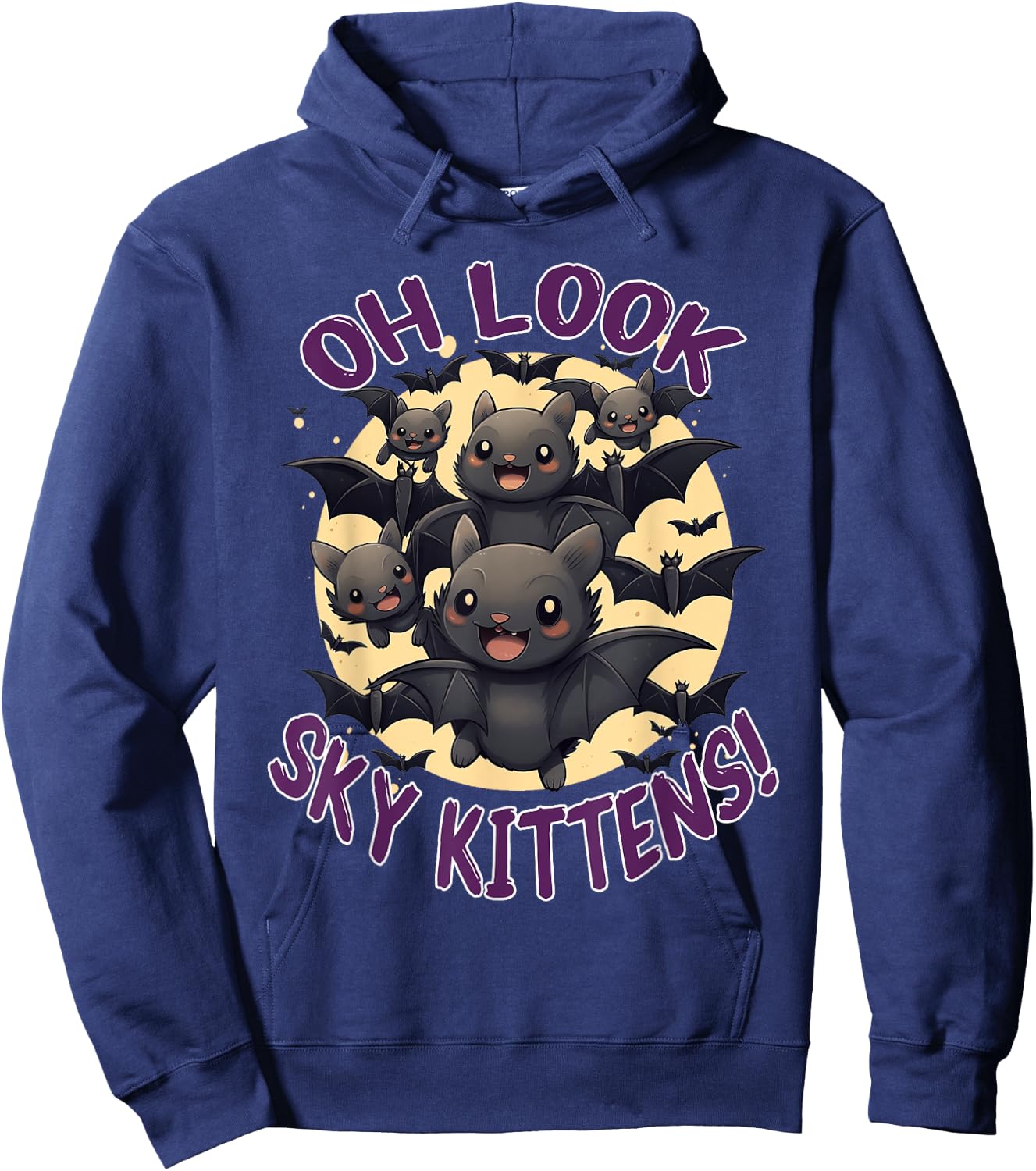 Funny Bat Sky Kittens Halloween Hoodie - Hoodie | Navy