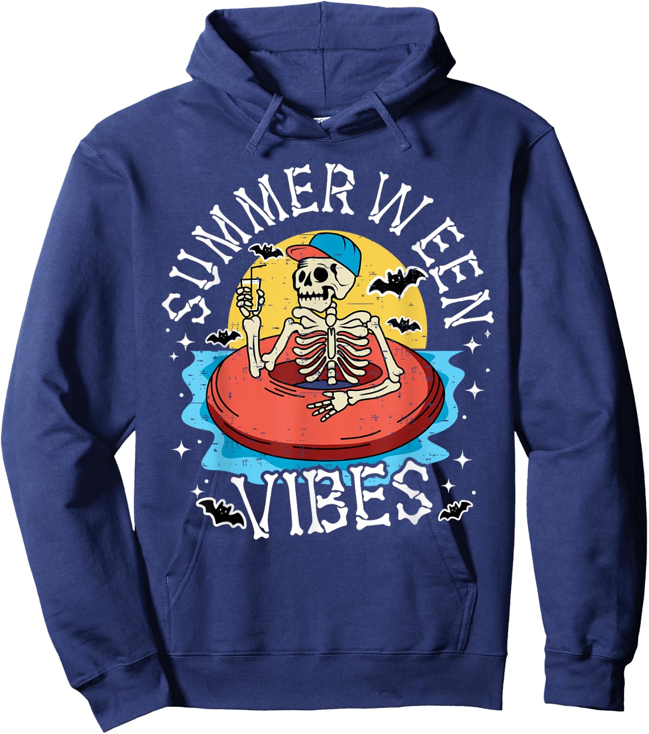 Summerween Vibes Skeleton Float Summer Halloween Men Women Kids Hoodie - Hoodie | Navy