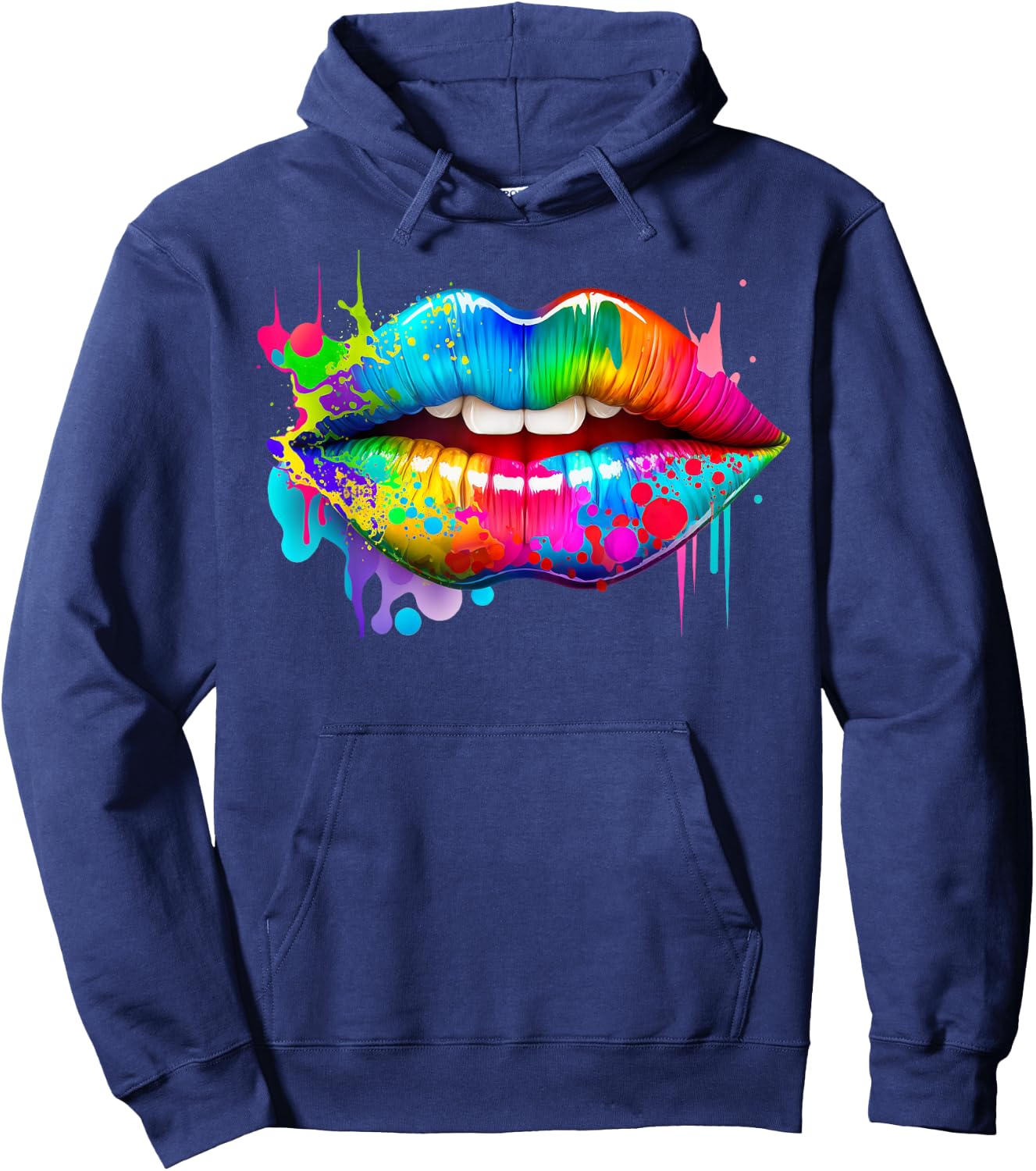 Colorful Lips Trendy Kiss Mouth Women Bright Mouth Dripping Hoodie - Hoodie | Navy