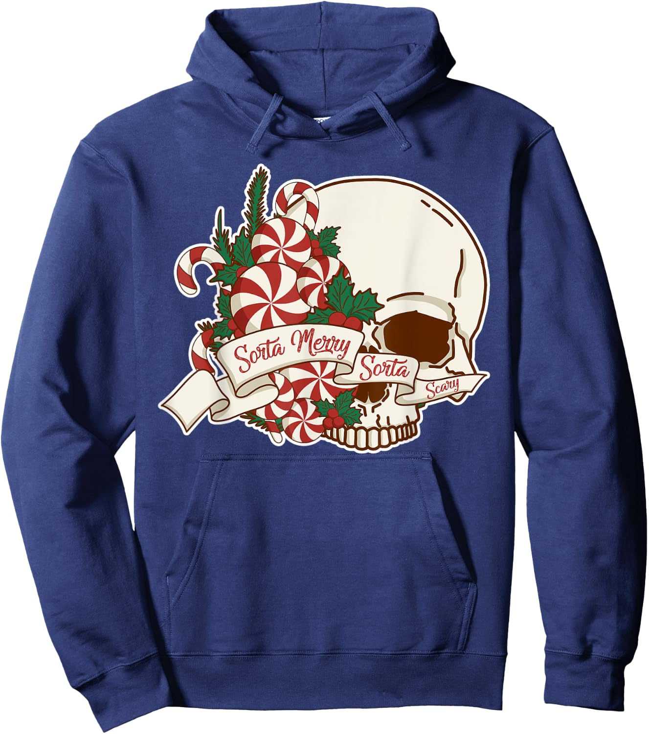 Sorta Merry Sorta Scary Skull Christmas Peppermint Candy Hoodie - Hoodie | Navy