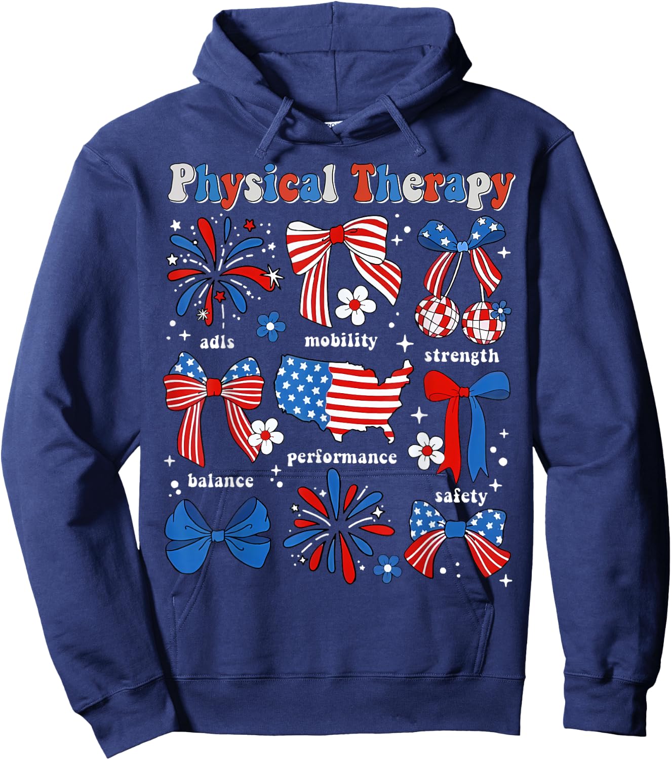 Physical Therapy PT Physical Therapist Patriotic 4th Of July Women Men Hoodie - Hoodie | Navy