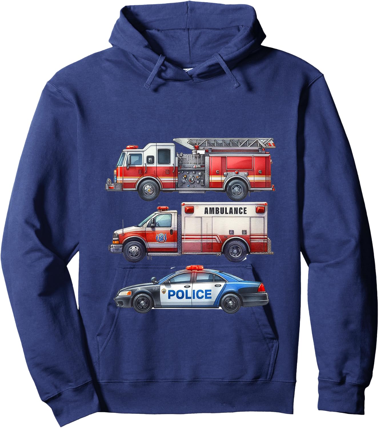 Kids Emergency Rescue Vehicle Boy Fire Truck Police Car Ambulance Hoodie - Hoodie | Navy