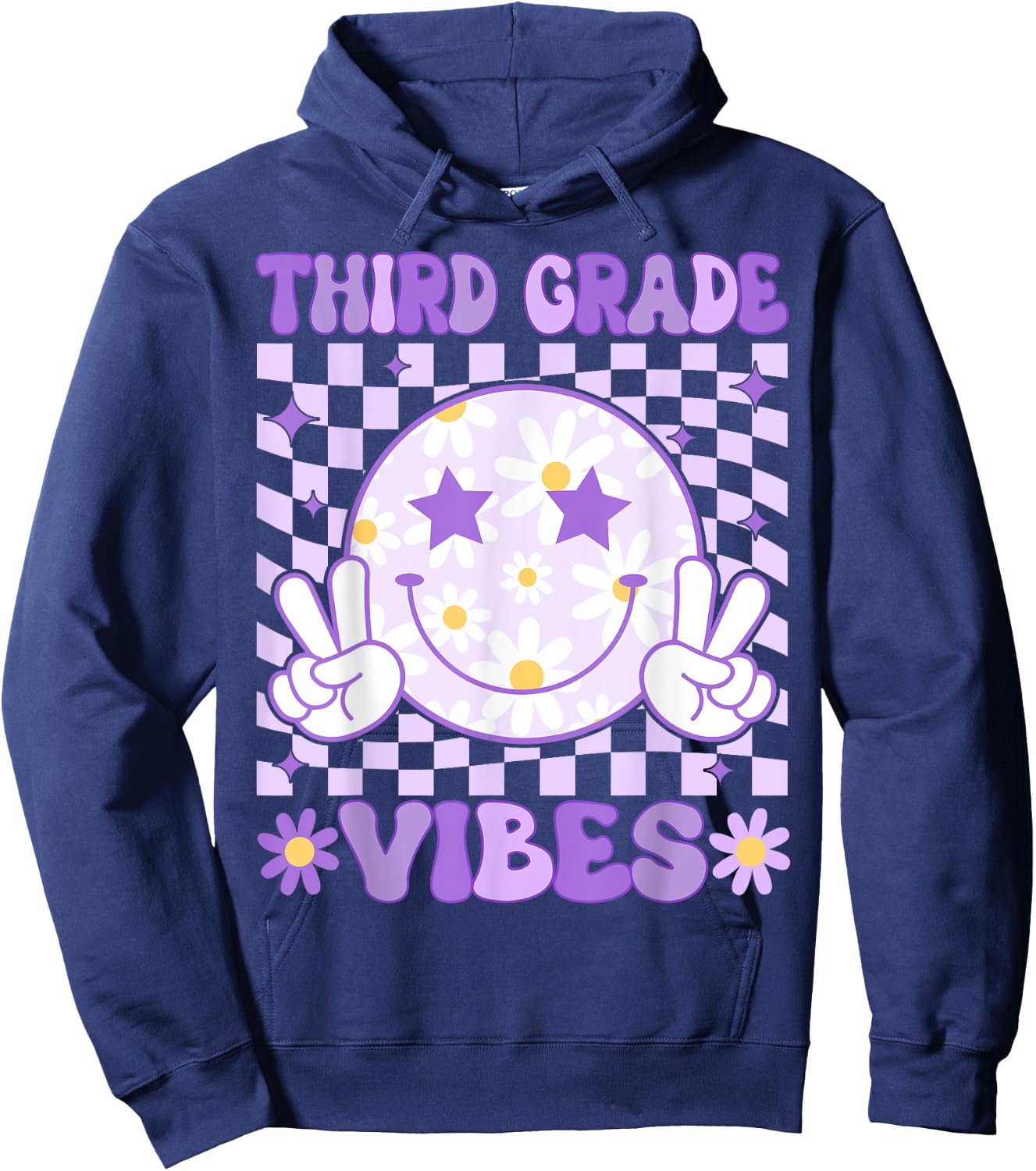 Groovy Third Grade Vibes Back to School 3rd Grade Teacher Hoodie - Hoodie | Navy