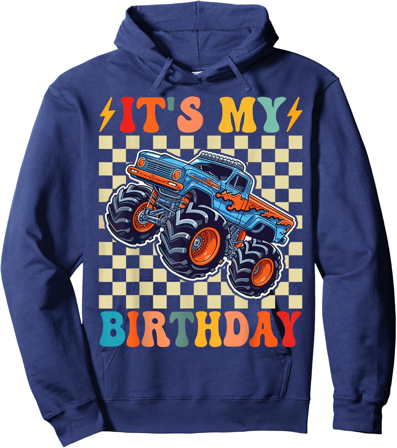 It's My Birthday Boys Monster Truck Bday Party Kids Boy Hoodie - Hoodie | Navy