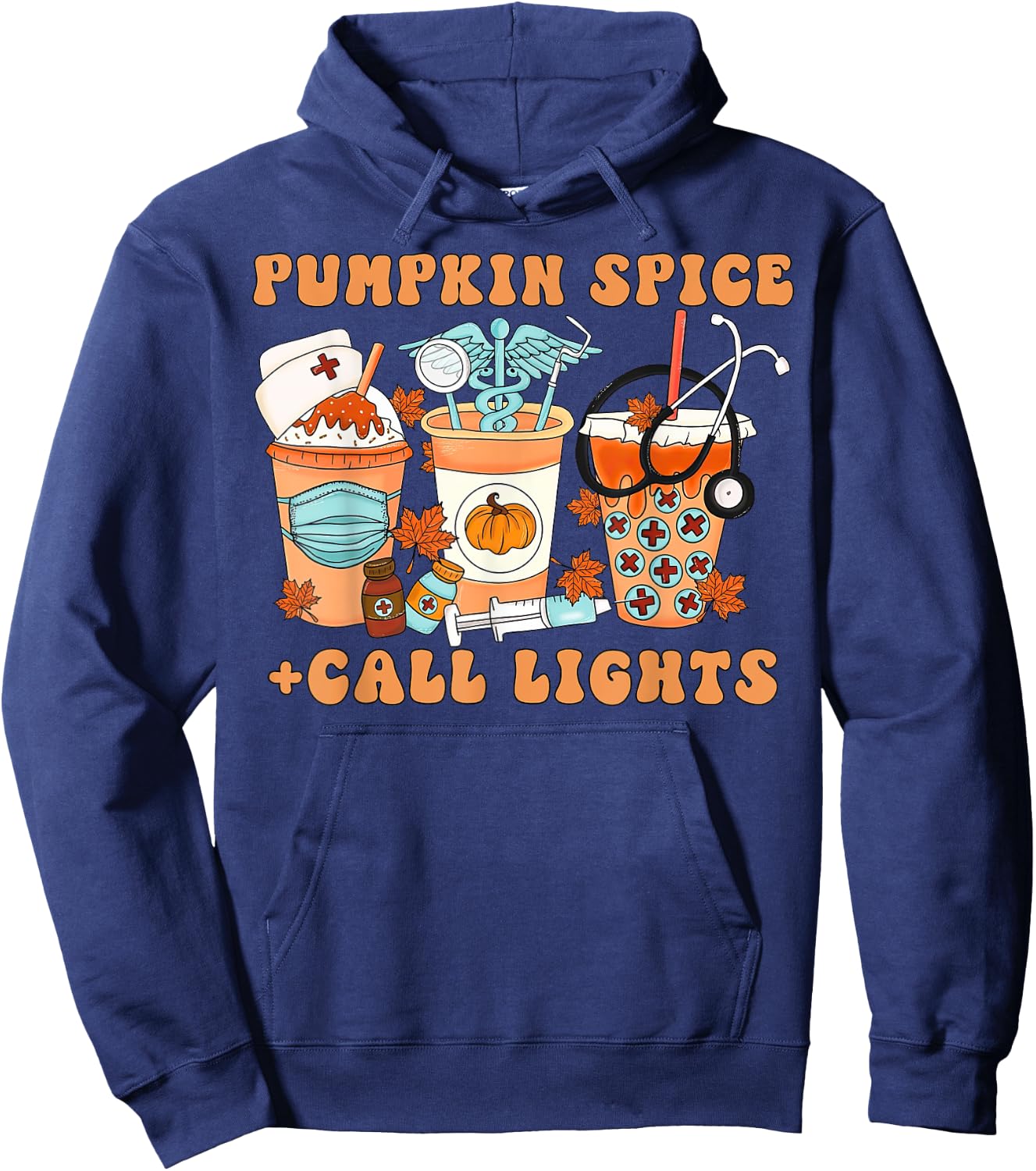 Halloween Pumpkin Spice Call Lights Patient Care Technician Hoodie - Hoodie | Navy