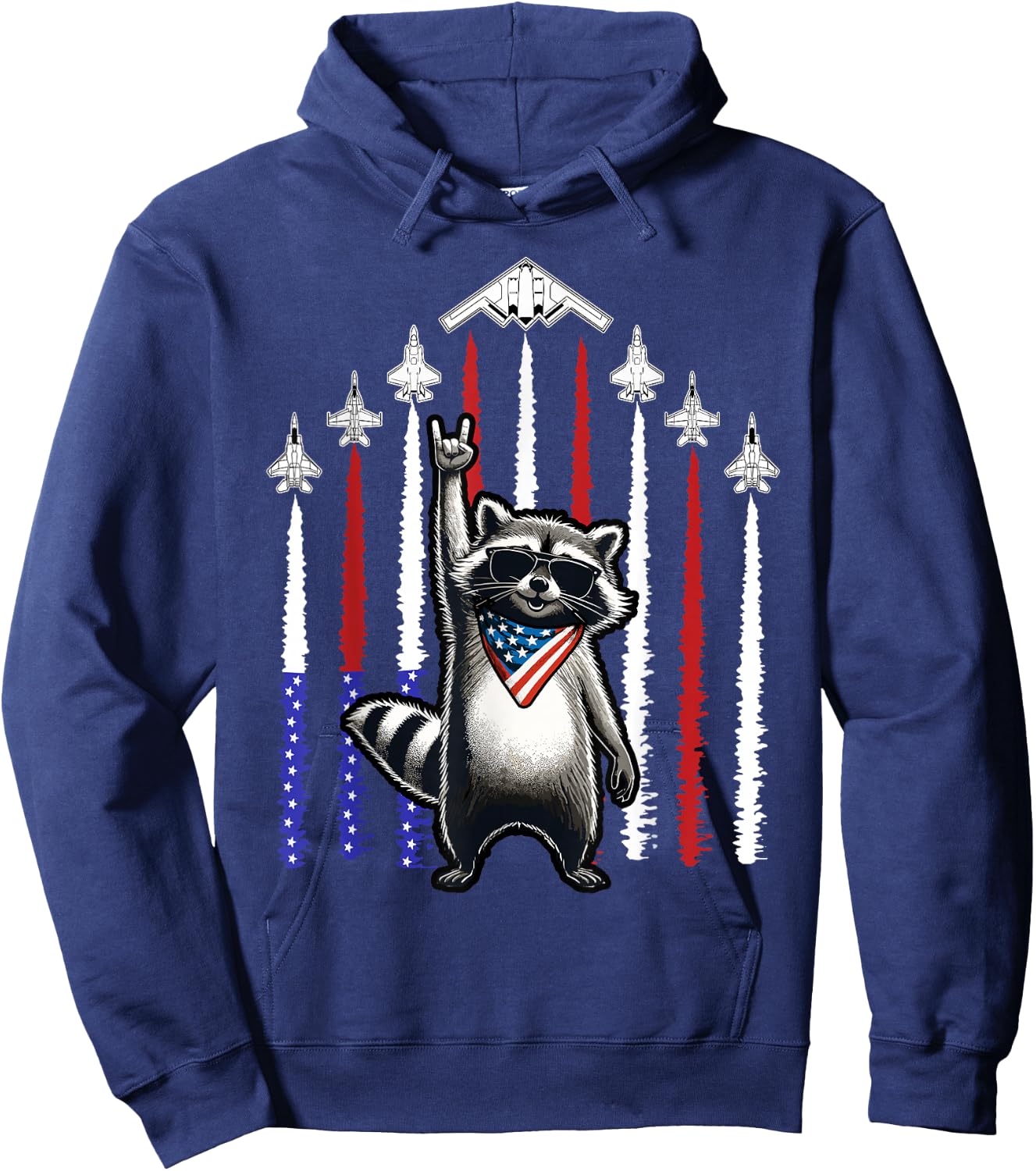 4th of July USA Flag Fighter Jets Raccoon Funny Patriotic Hoodie - Hoodie | Navy