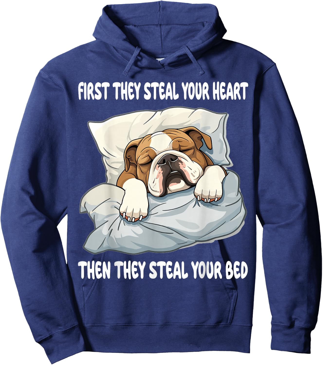 English Bulldog Sleeping Pajamas Nightgown Hoodie - Hoodie | Navy