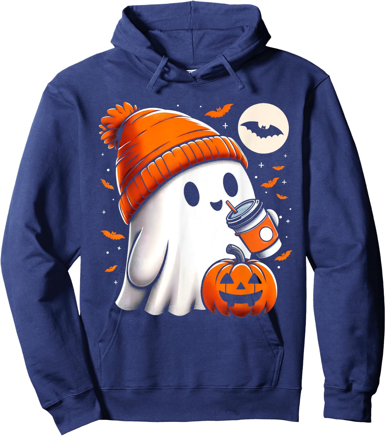 Halloween Shirts Ghost Drinking Coffee Halloween Hoodie - Hoodie | Navy