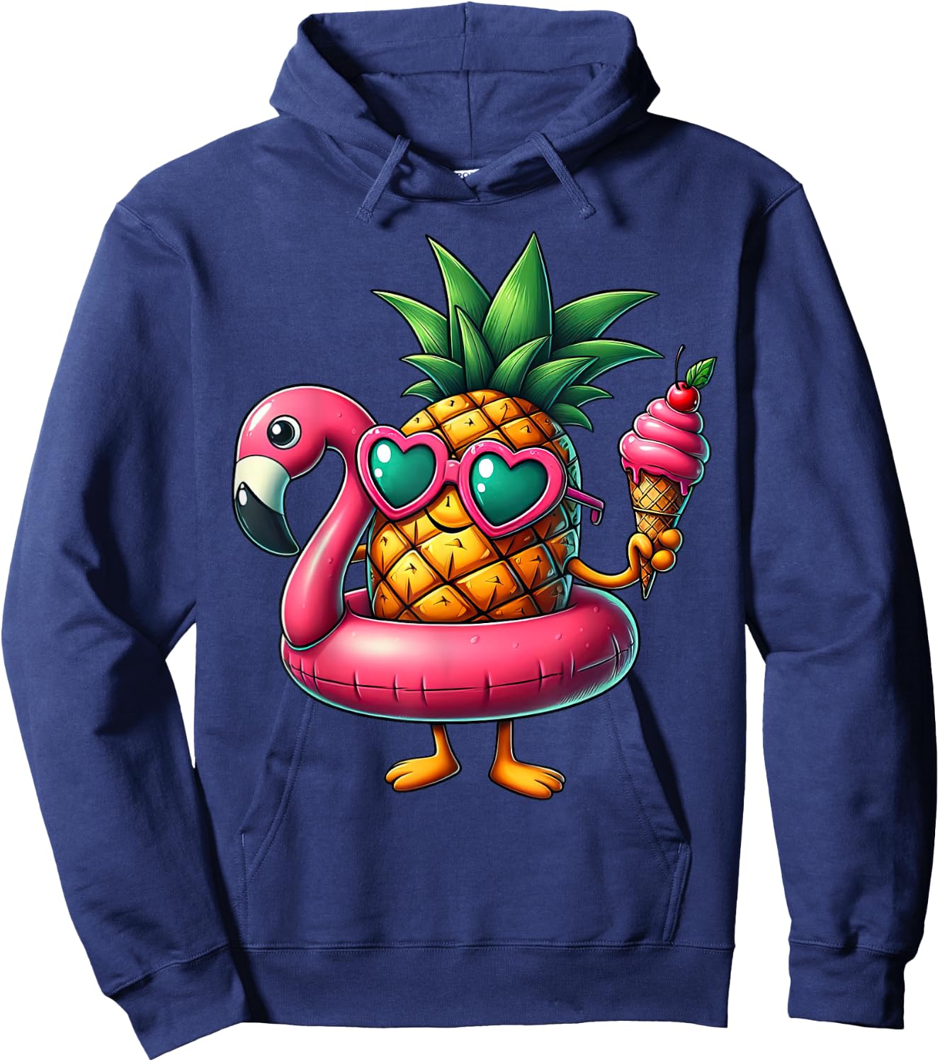 Funny Pineapple Swimming Float Ice Cream Sunglasses Beach Women Girls Kids Hoodie - Hoodie | Navy