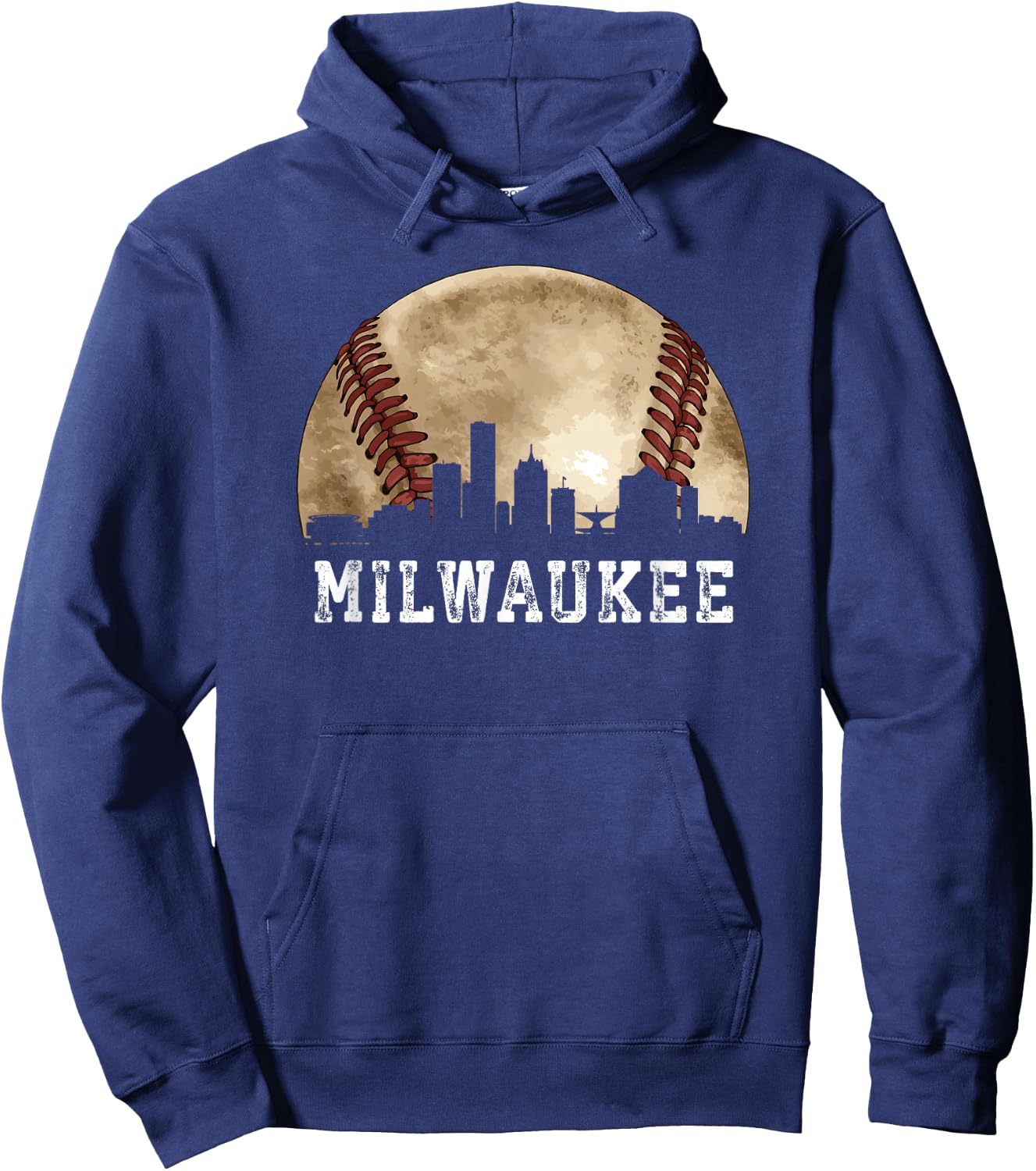 Milwaukee Skyline City Vintage Baseball Lover Hoodie - Hoodie | Navy
