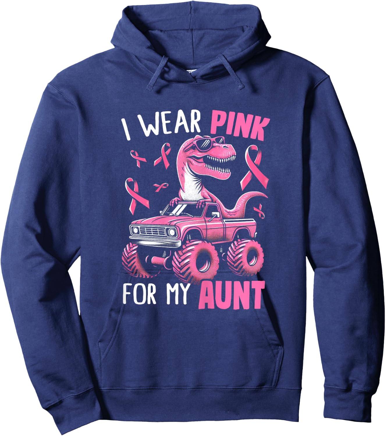 I Wear Pink For My Aunt Breast Cancer Awareness Dinosaur Kid Hoodie - Hoodie | Navy
