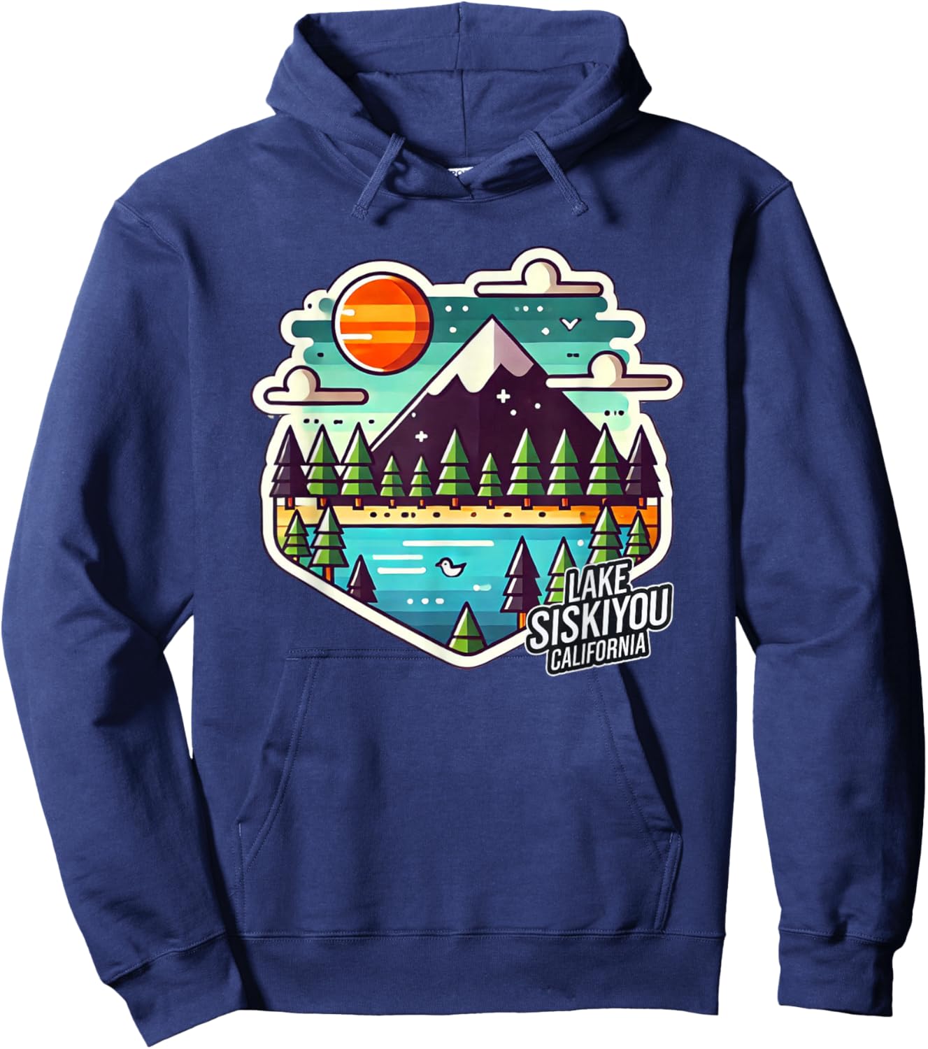 Lake Siskiyou Northern California Mt. Shasta Digital Pixel Hoodie - Hoodie | Navy