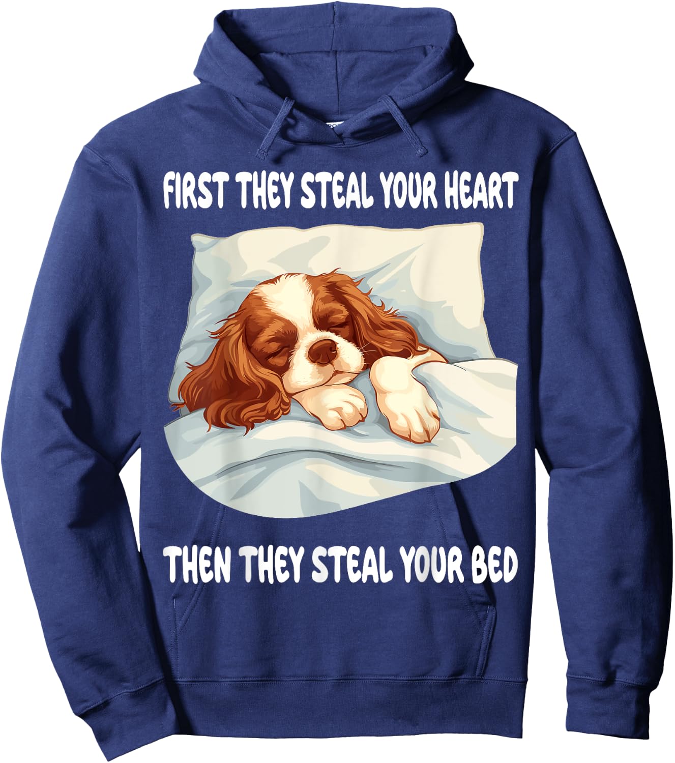 Cavalier King Charles Spaniel Sleeping Pajamas Nightgown Hoodie - Hoodie | Navy