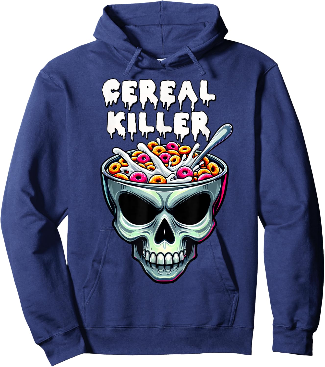 Cereal Killer Breakfast Funny Skeleton Bowl Horror Halloween Hoodie - Hoodie | Navy