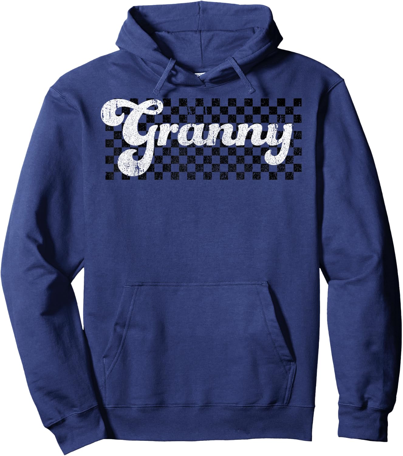 Granny Grandma Checkered Retro Women Vintage Groovy Hoodie - Hoodie | Navy