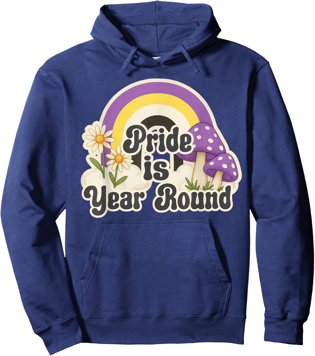 Retro Rainbow Pride is Year Round Daisies Nonbinary Colors Hoodie - Hoodie | Navy