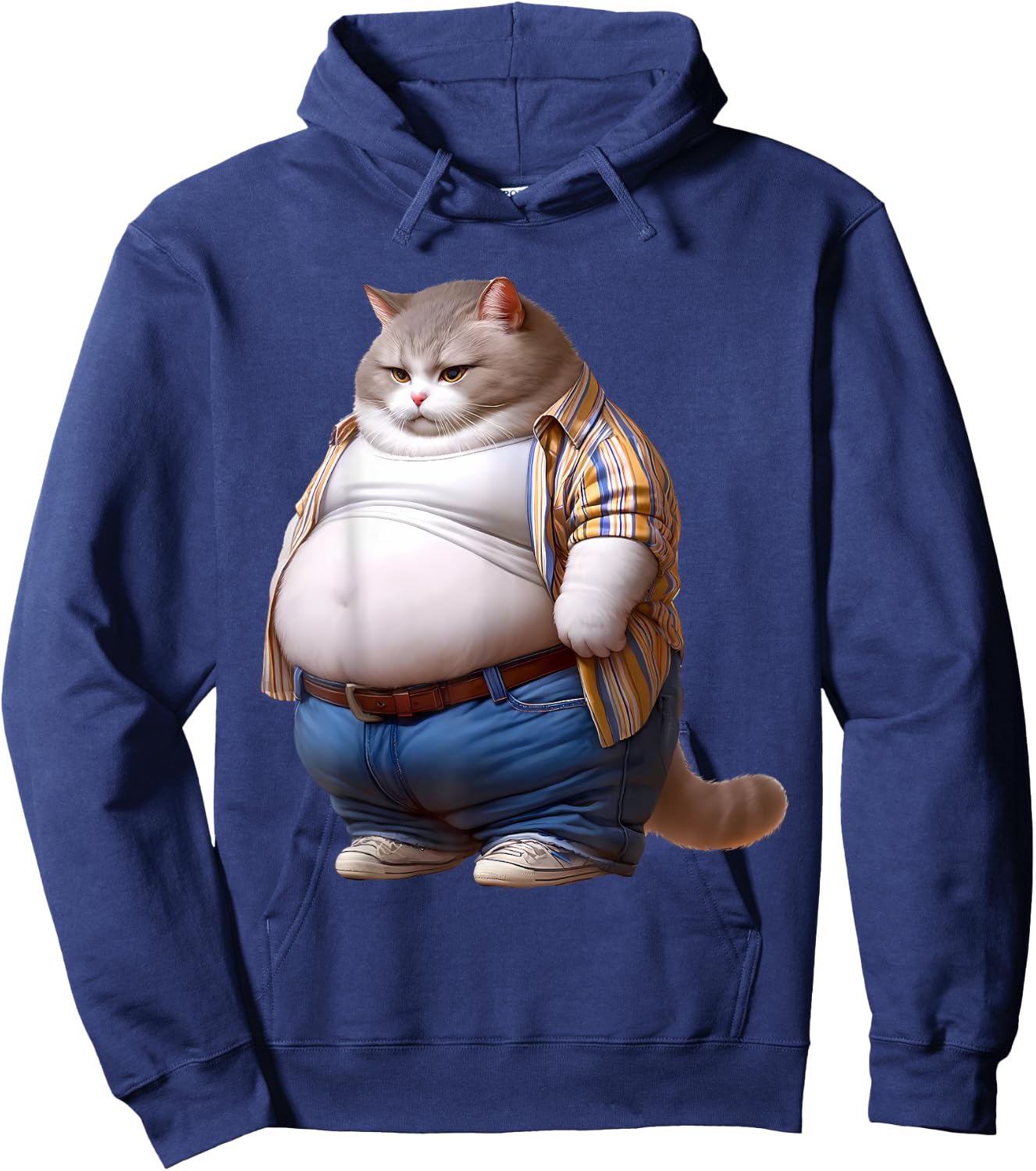 Funny Fat Cat Graphic Fat Kitten Design Chubby Cat Lover Men Women Kids Hoodie - Hoodie | Navy