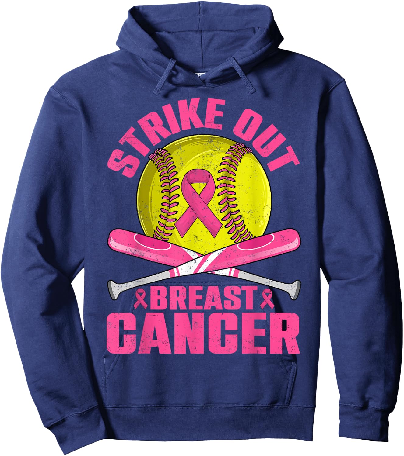 Strike Out Breast Cancer Softball Pink Ribbon Women Girls Hoodie - Hoodie | Navy