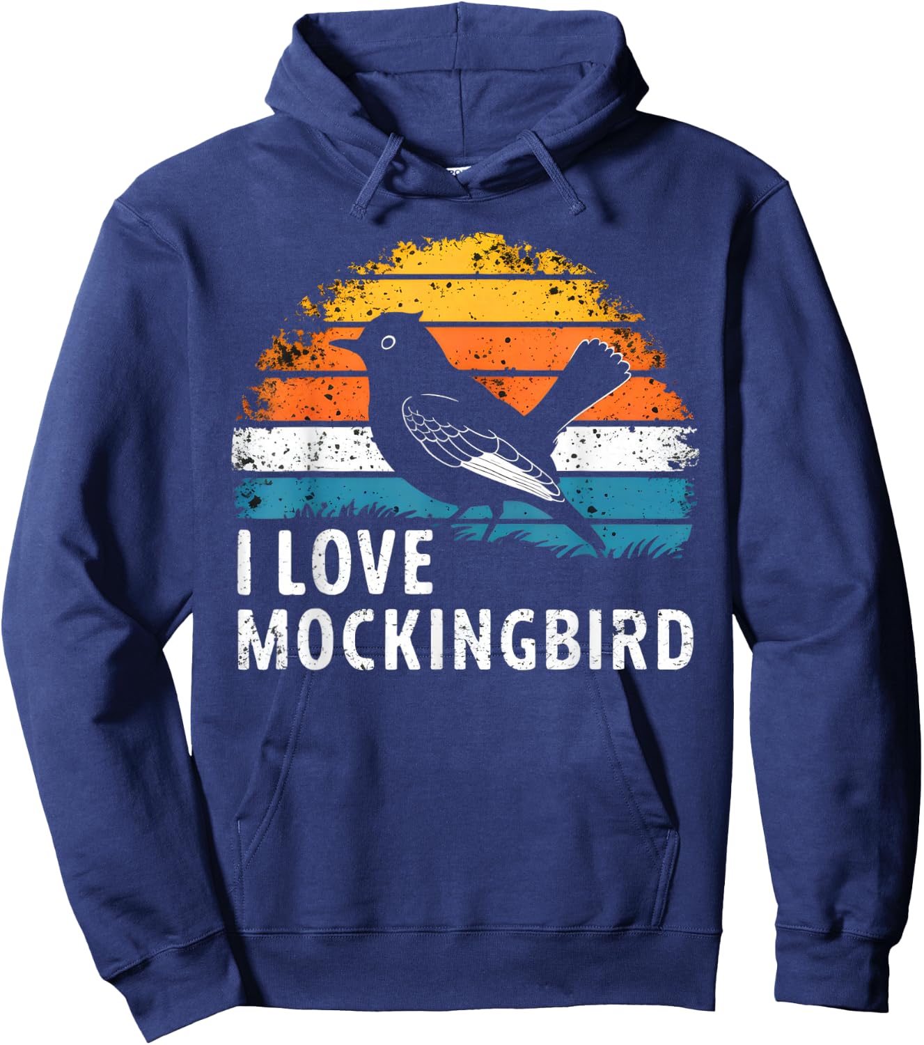 Mockingbird Bird Nature Lover Birding Vintage Sunset Hoodie - Hoodie | Navy