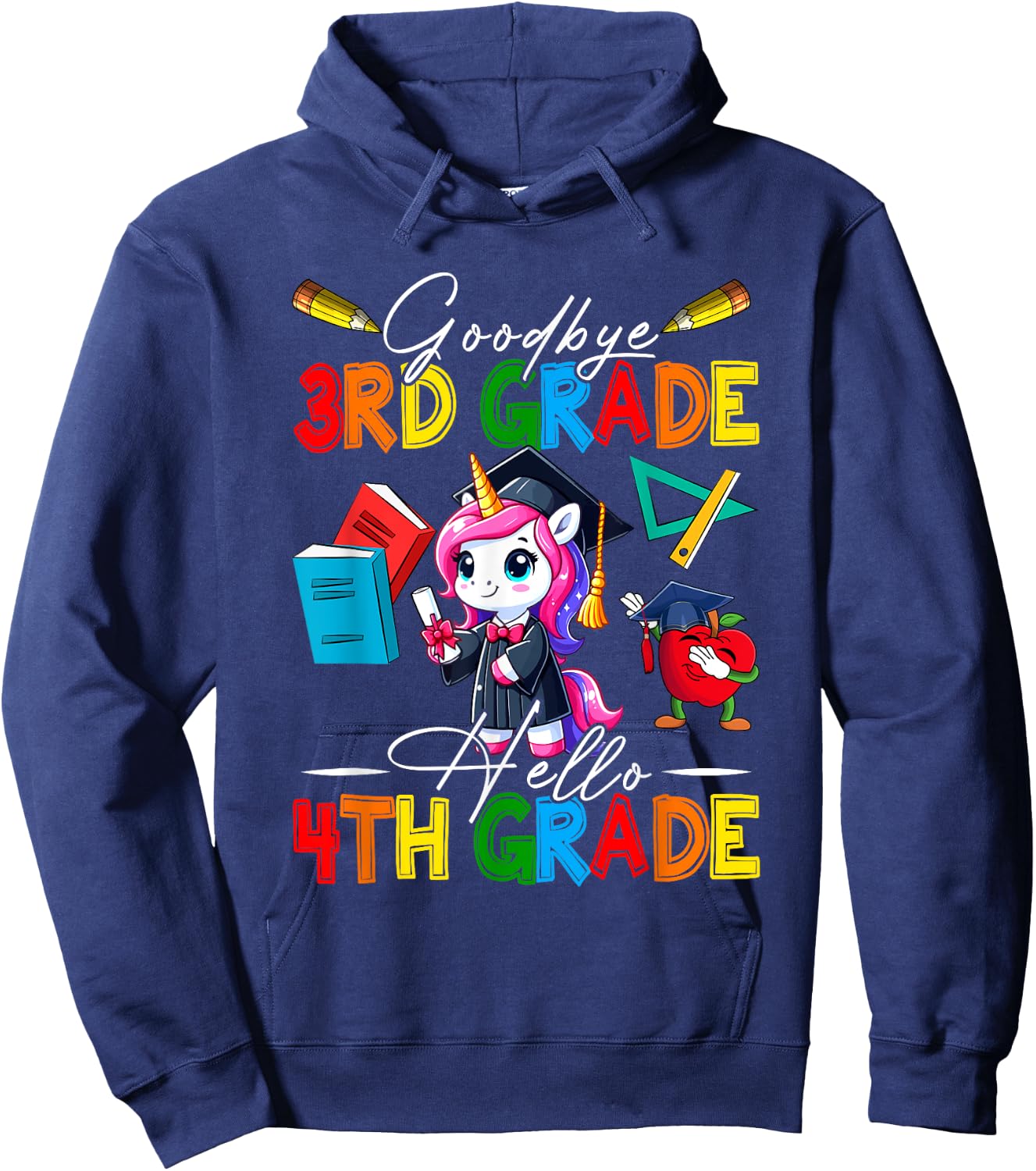 Goodbye 3rd Grade Hello 4th Grade Costume Unicorn Students Hoodie - Hoodie | Navy