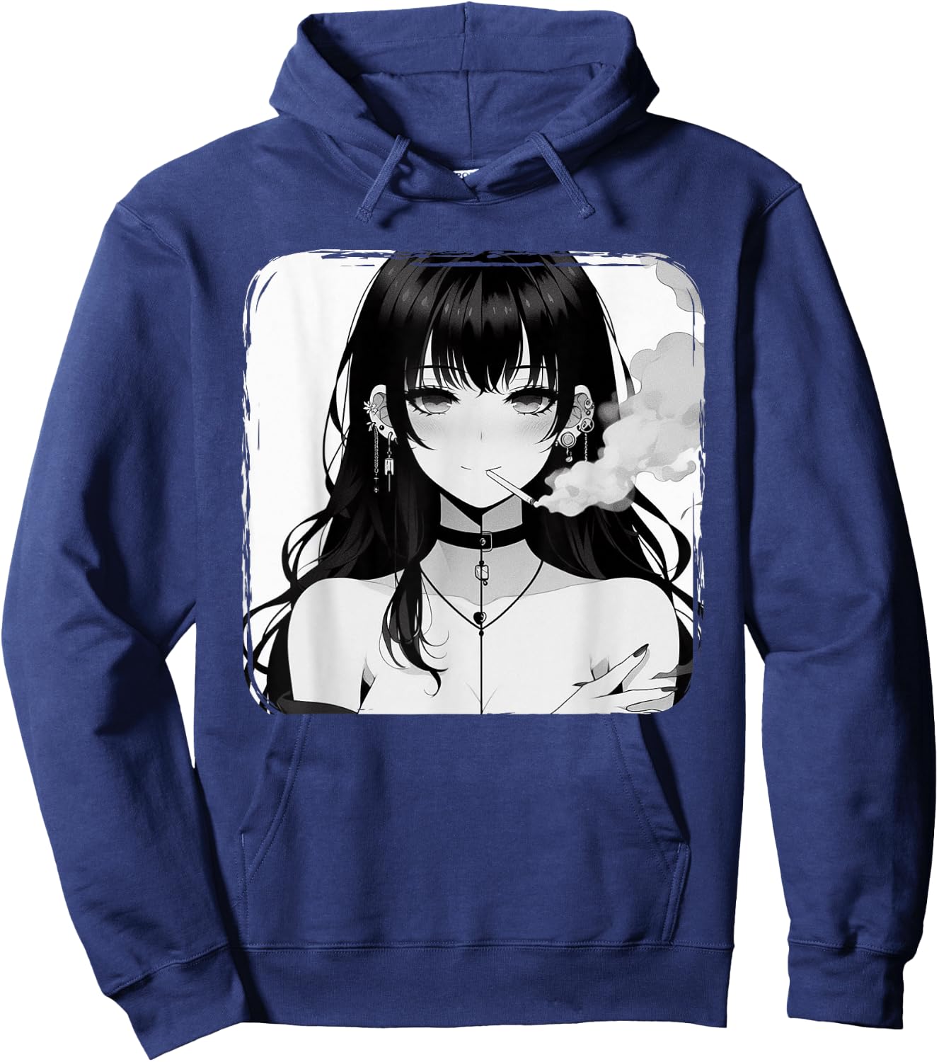 Anime Horror Girl Aesthetic Grunge Waifu Japanese Otaku Hoodie - Hoodie | Navy
