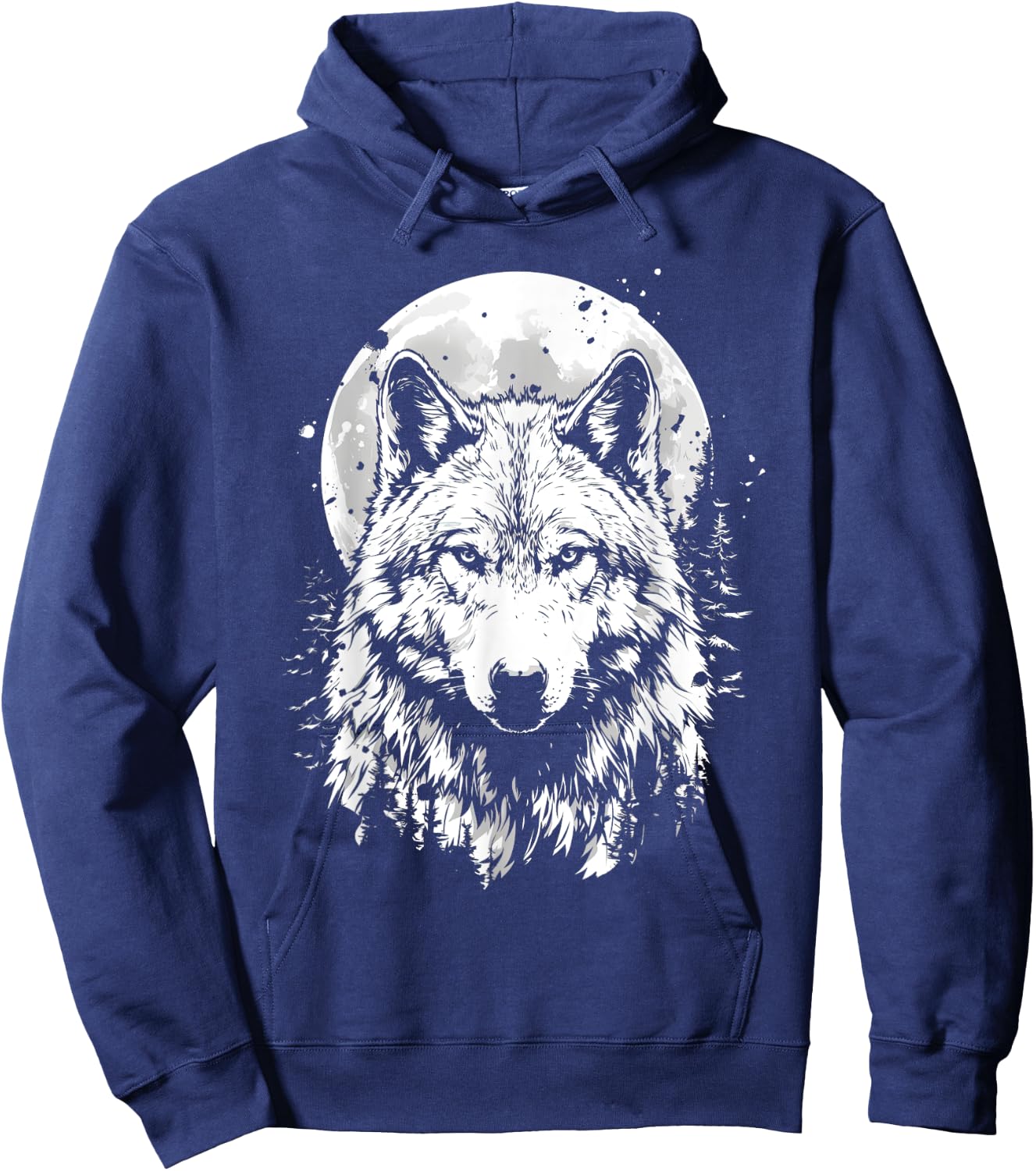 Wolf retro design Moon Grey Howling distressed Hoodie - Hoodie | Navy