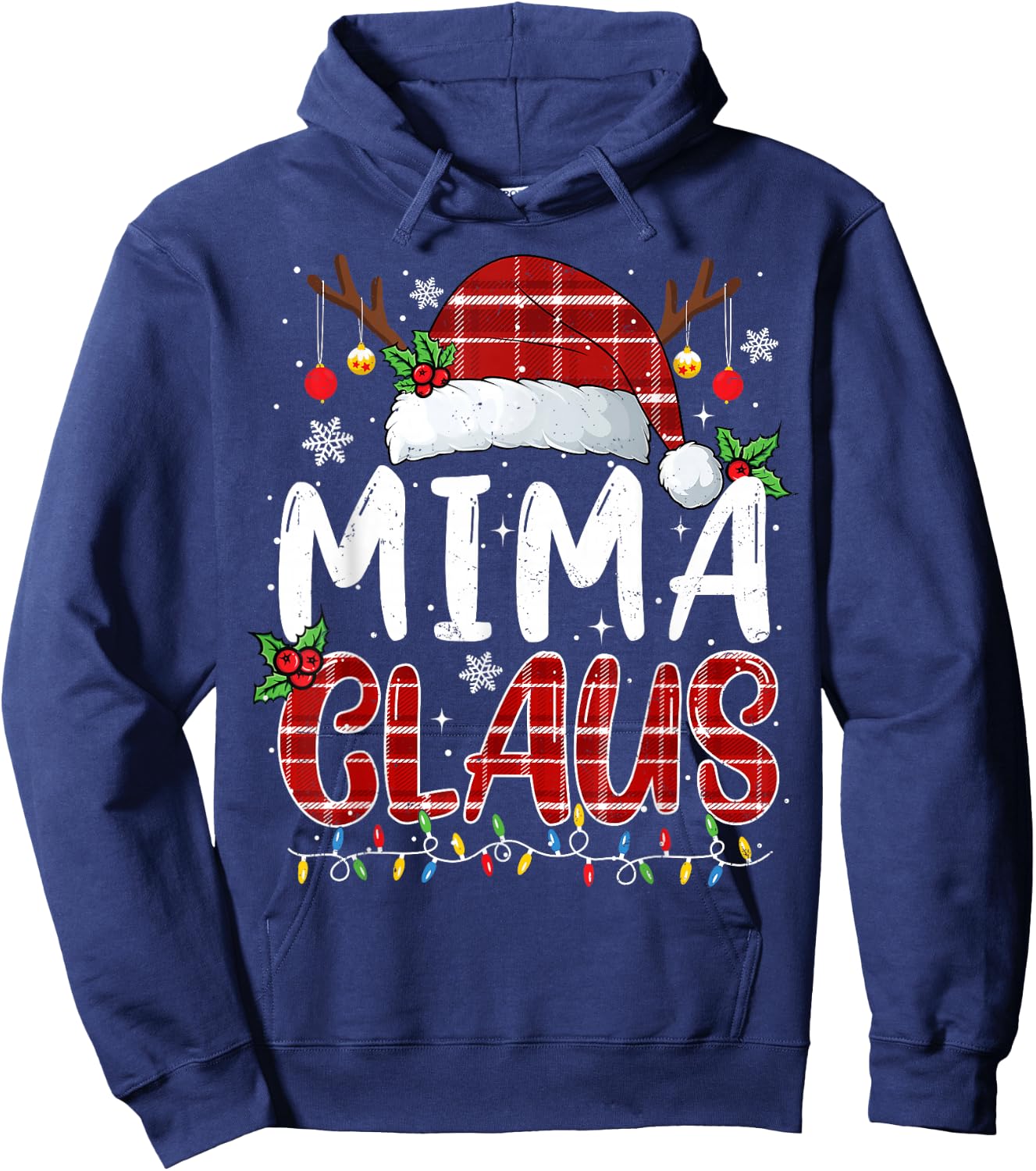 Mima Claus Christmas Lights Pajama Family Matching Hoodie - Hoodie | Navy
