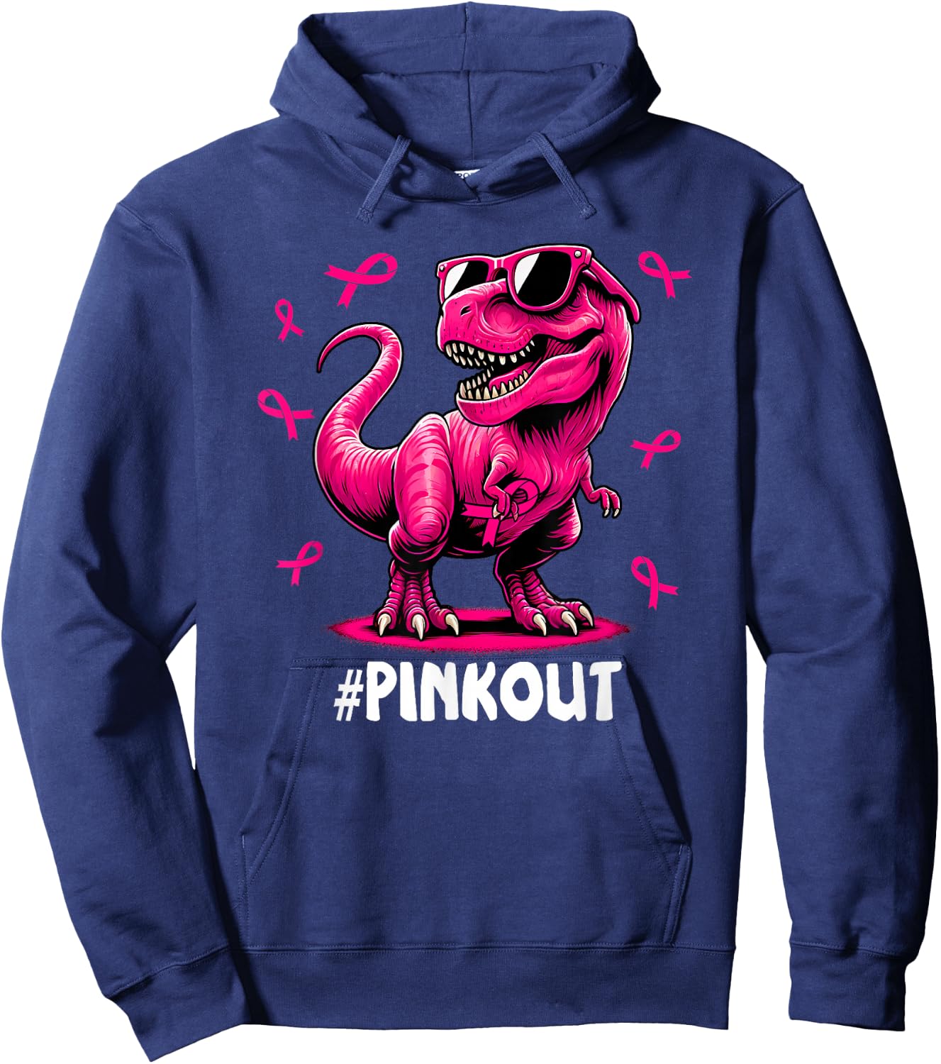 Pink Out Breast Cancer Dinosaur Ribbon Boy Girl Kid Hoodie - Hoodie | Navy