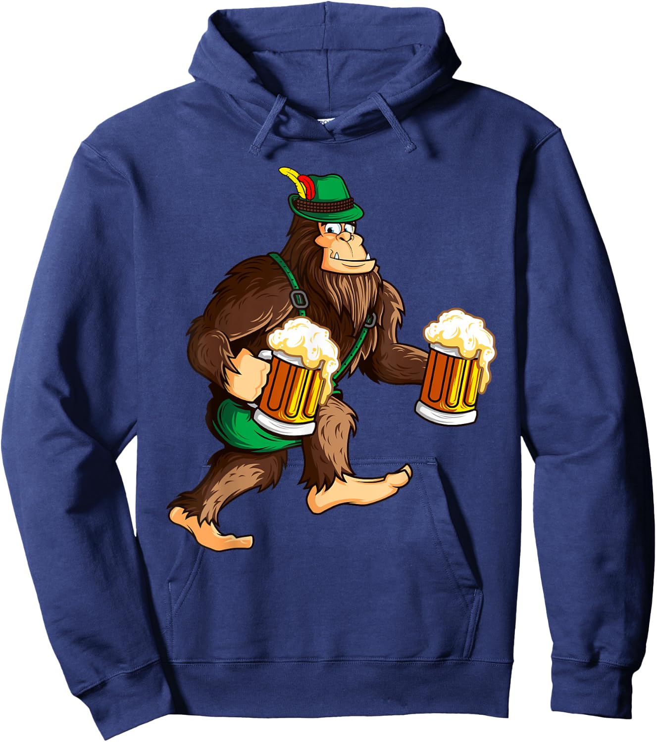Funny Bigfoot Lederhosen Prost Beer Mug Beerfest Oktoberfest Hoodie - Hoodie | Navy