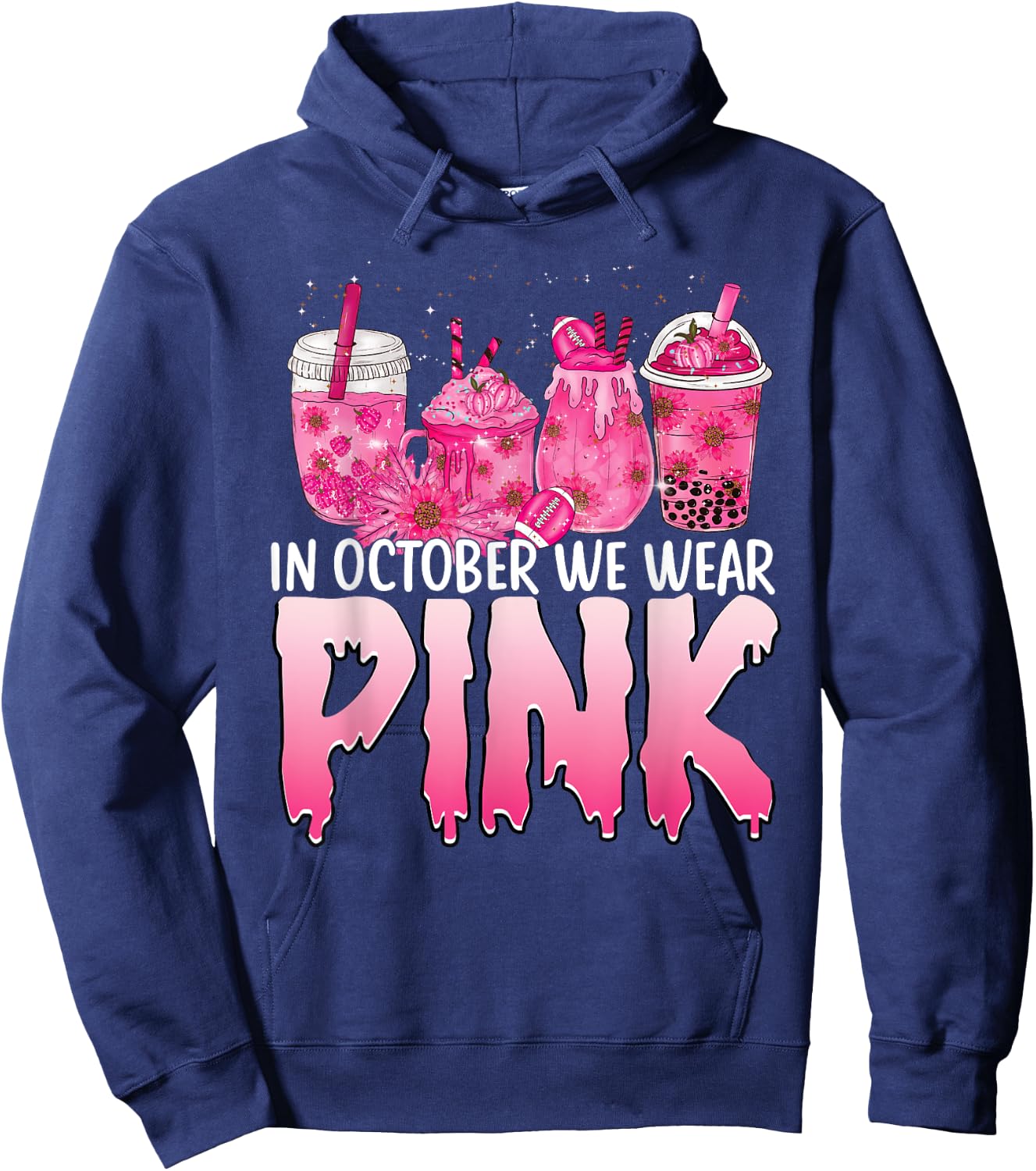 Breast Cancer Awareness Coffee Latte Fall Autumn Season 2022 Hoodie - Hoodie | Navy