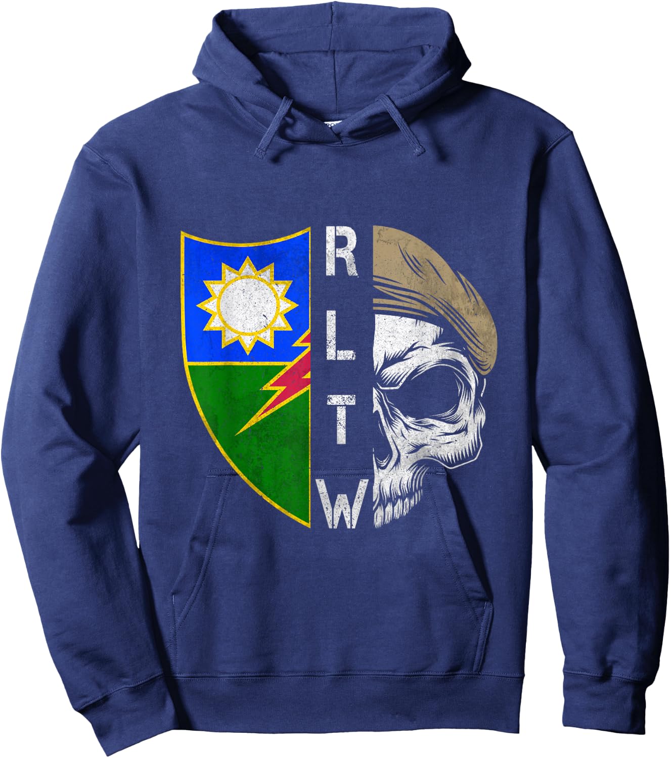 75th Ranger Regiment Skull Unit Crest RLTW Beret Veteran Hoodie - Hoodie | Navy