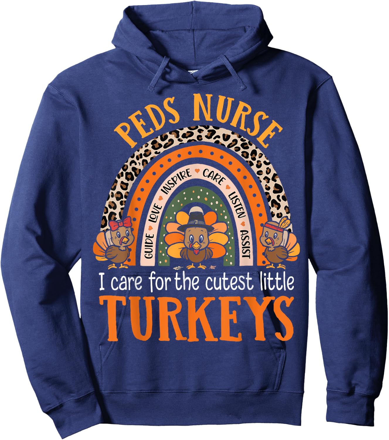 Peds Nurse Turkeys Thanksgiving Nursing Cute Pediatric Nurse Hoodie - Hoodie | Navy