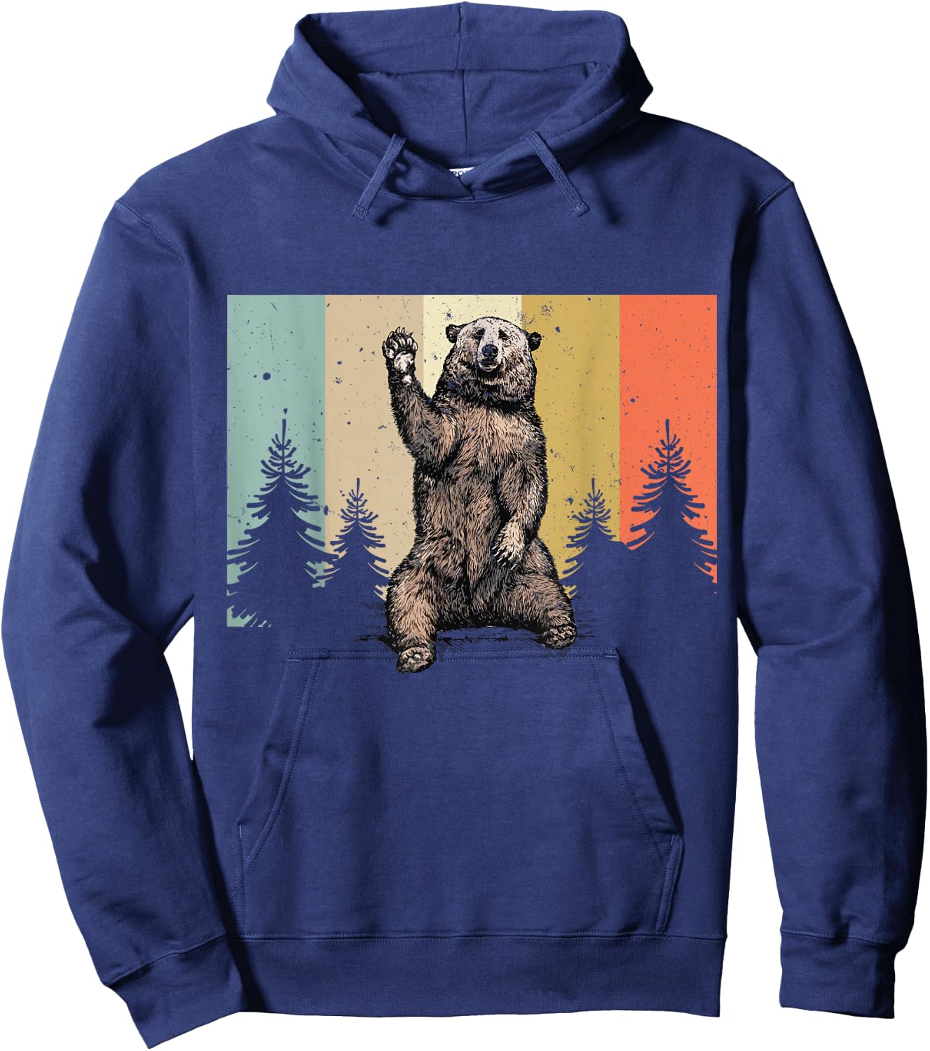 Funny Bear Waving Hiking Camping Bear Hiking Hoodie - Hoodie | Navy
