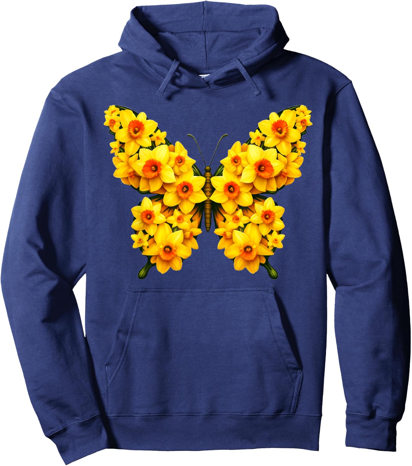 Daffodil Butterfly Flower Gardening Floral Hoodie - Hoodie | Navy