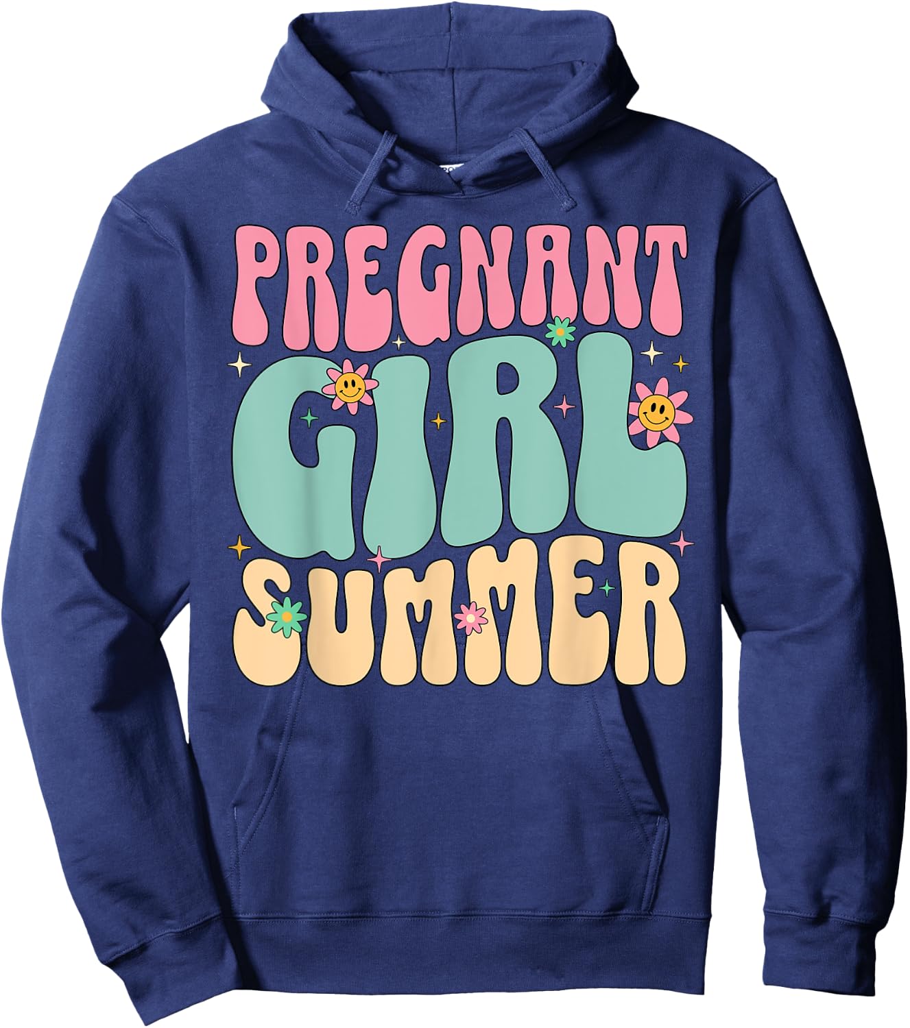 Groovy Pregnancy Reveal Pregnant Girl Summer Baby Shower Hoodie - Hoodie | Navy