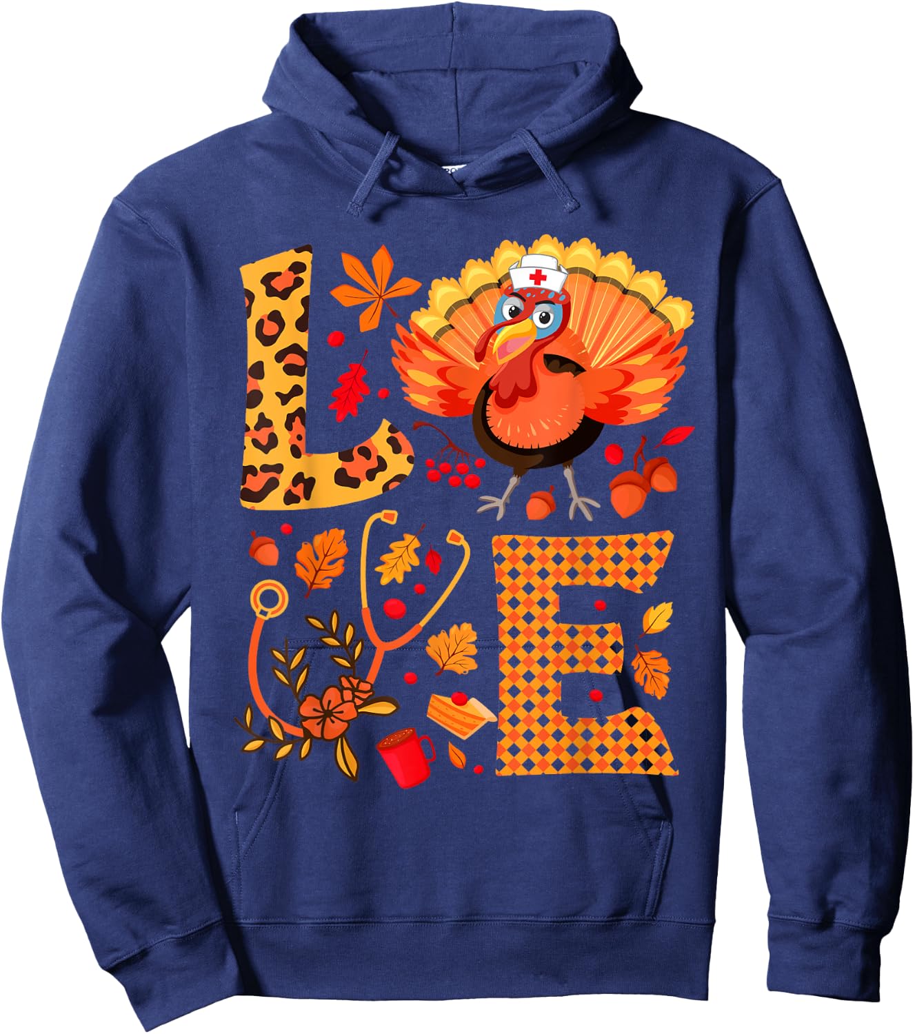 Nurse Thanksgiving Shirt Health Worker Nursing Turkey Nurse Hoodie - Hoodie | Navy