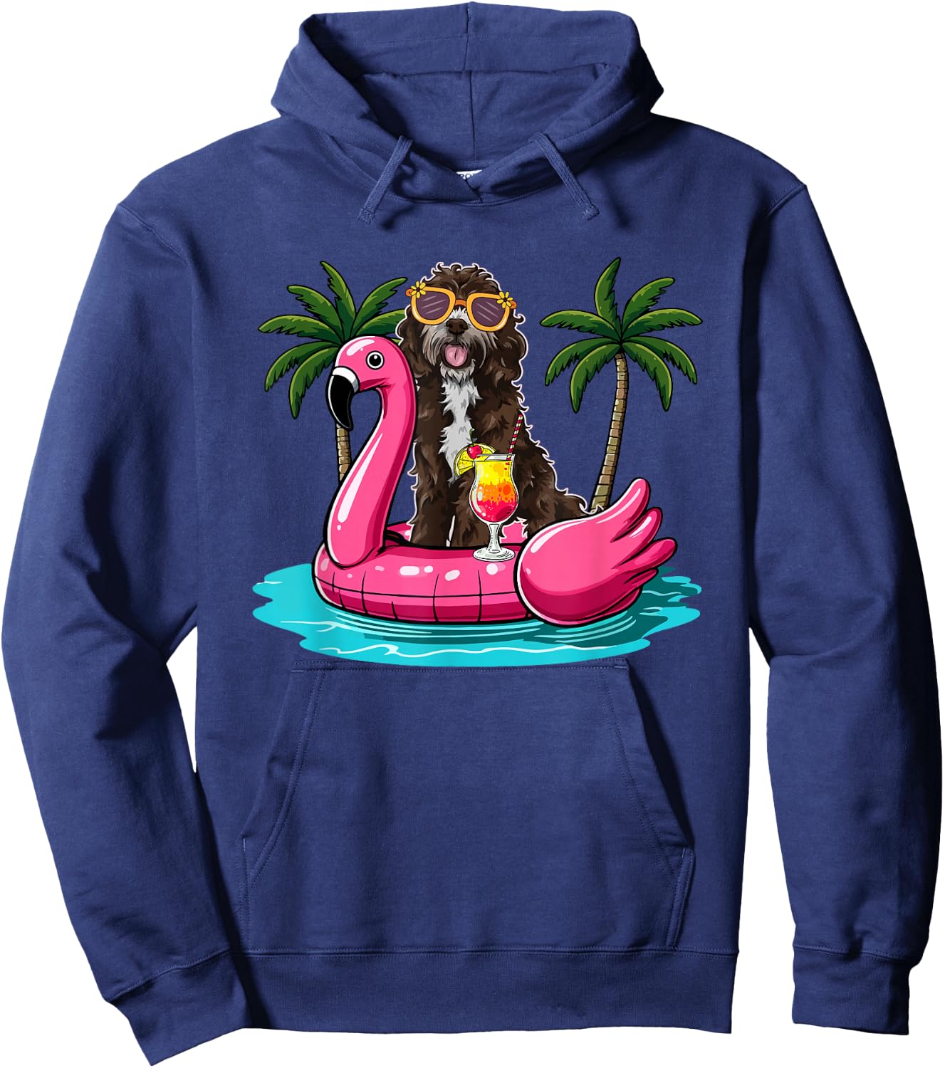 Sproodle Sunglasses On Flamingo Cute Float Costume Summer Hoodie - Hoodie | Navy