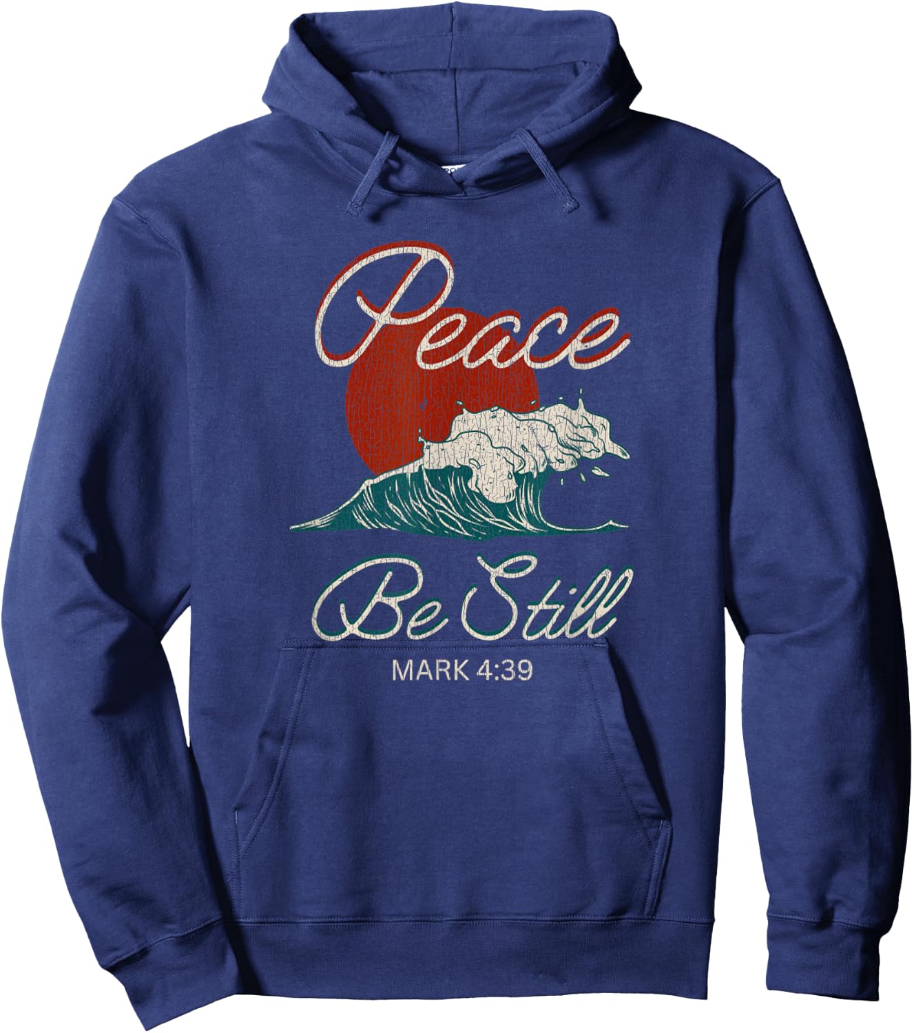 Vintage Peace Be Still Mark 4:39 Life Waves Christian Hoodie - Hoodie | Navy