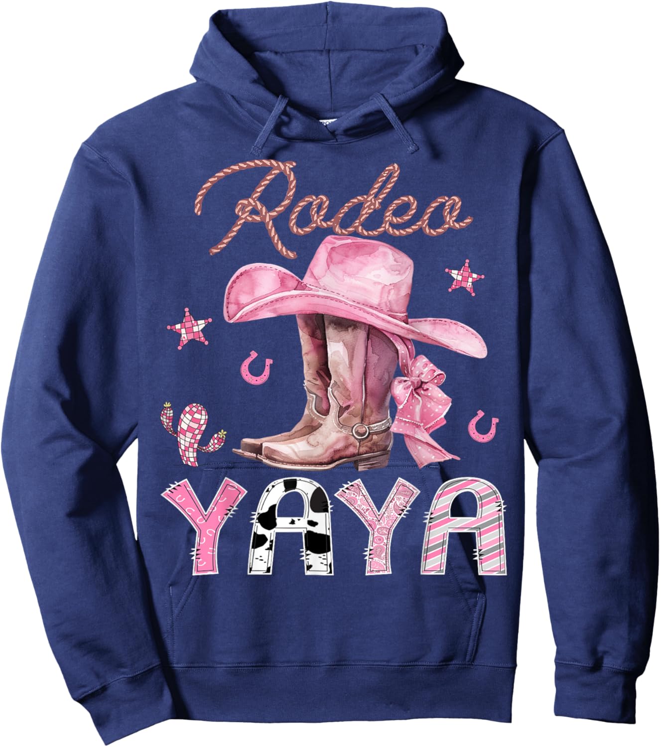 Rodeo Yaya Pink Boots Coquette CowGirl Birthday Party Hoodie - Hoodie | Navy