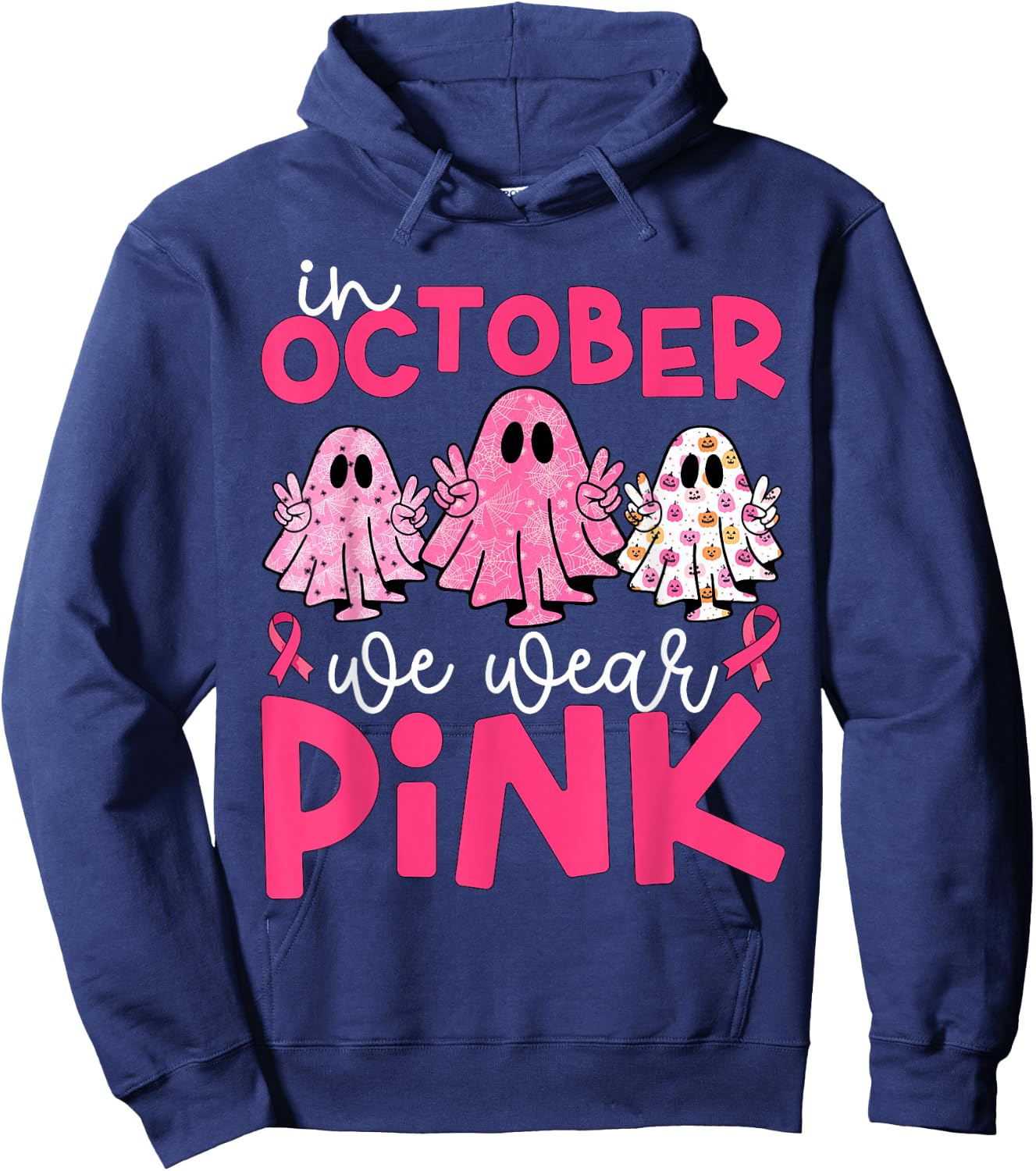 Breast Cancer Awareness Halloween In October We Wear Pink Hoodie - Hoodie | Navy