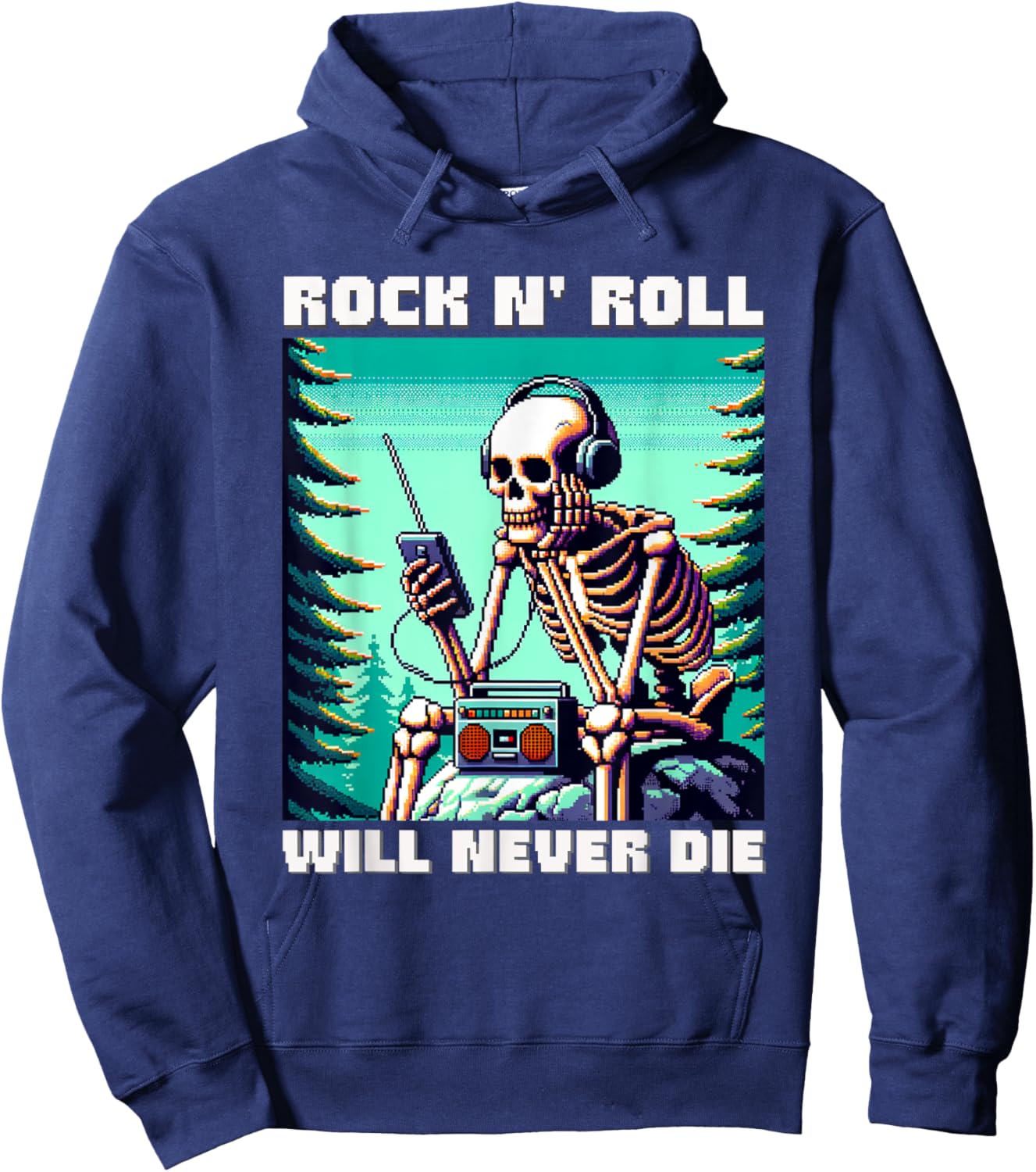 Rock And Roll Soul Will Never Die - Rock n' Roll Skeleton Hoodie - Hoodie | Navy