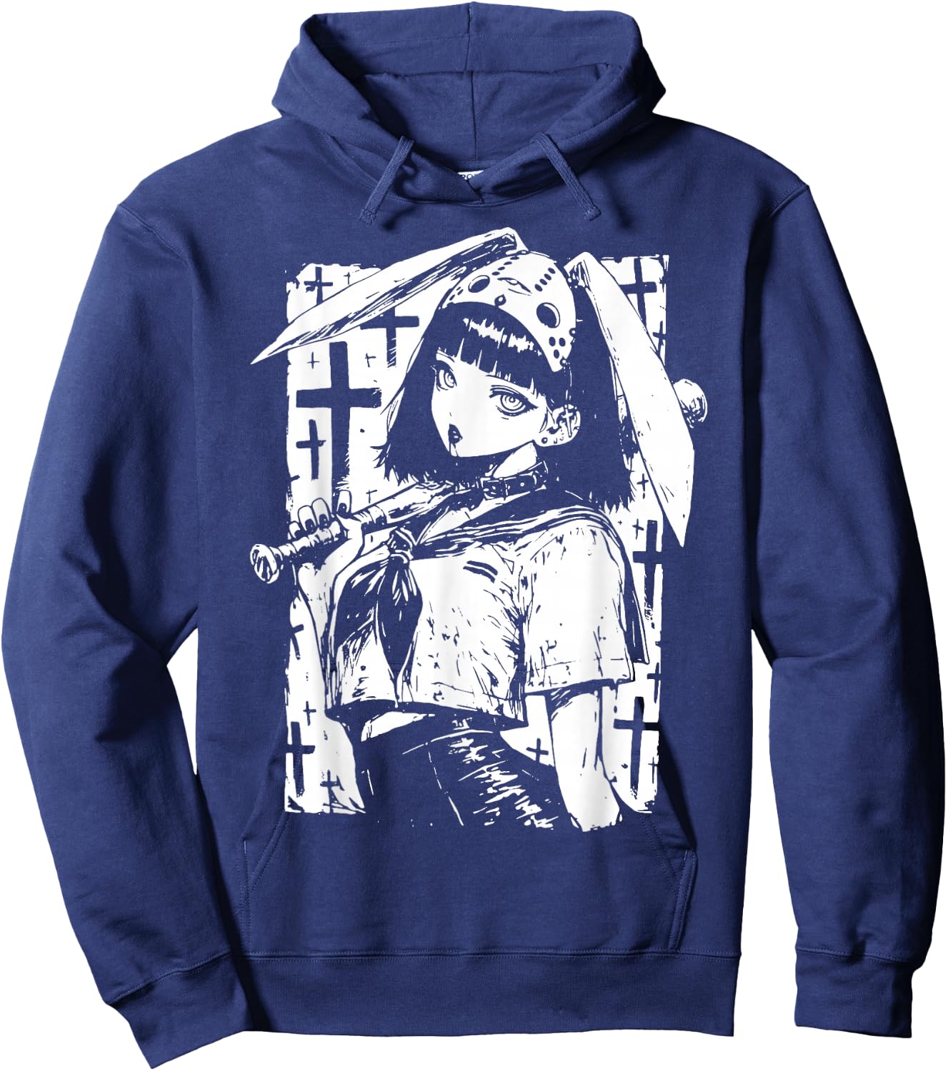 Creepy Horror Bunny Girl Anime Manga Alt Kawaii Harajuku Hoodie - Hoodie | Navy