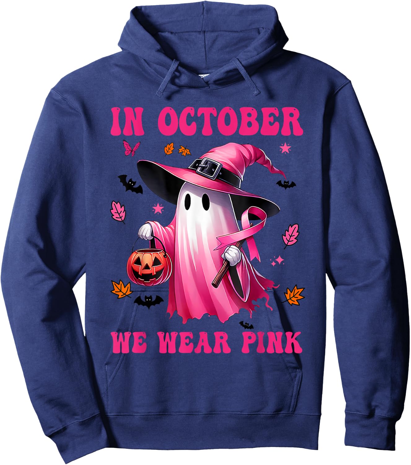 In October We Wear Pink Ghost Fighting Breast Cancer Hoodie - Hoodie | Navy