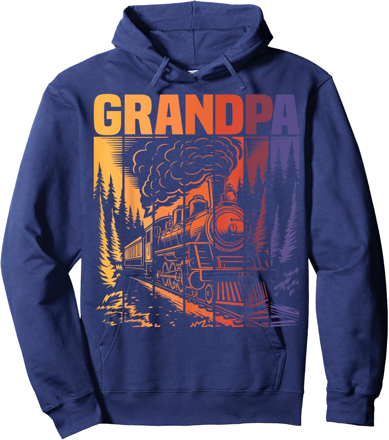 Grandpa Matching Family Railroad Retro Train Birthday Party Hoodie - Hoodie | Navy